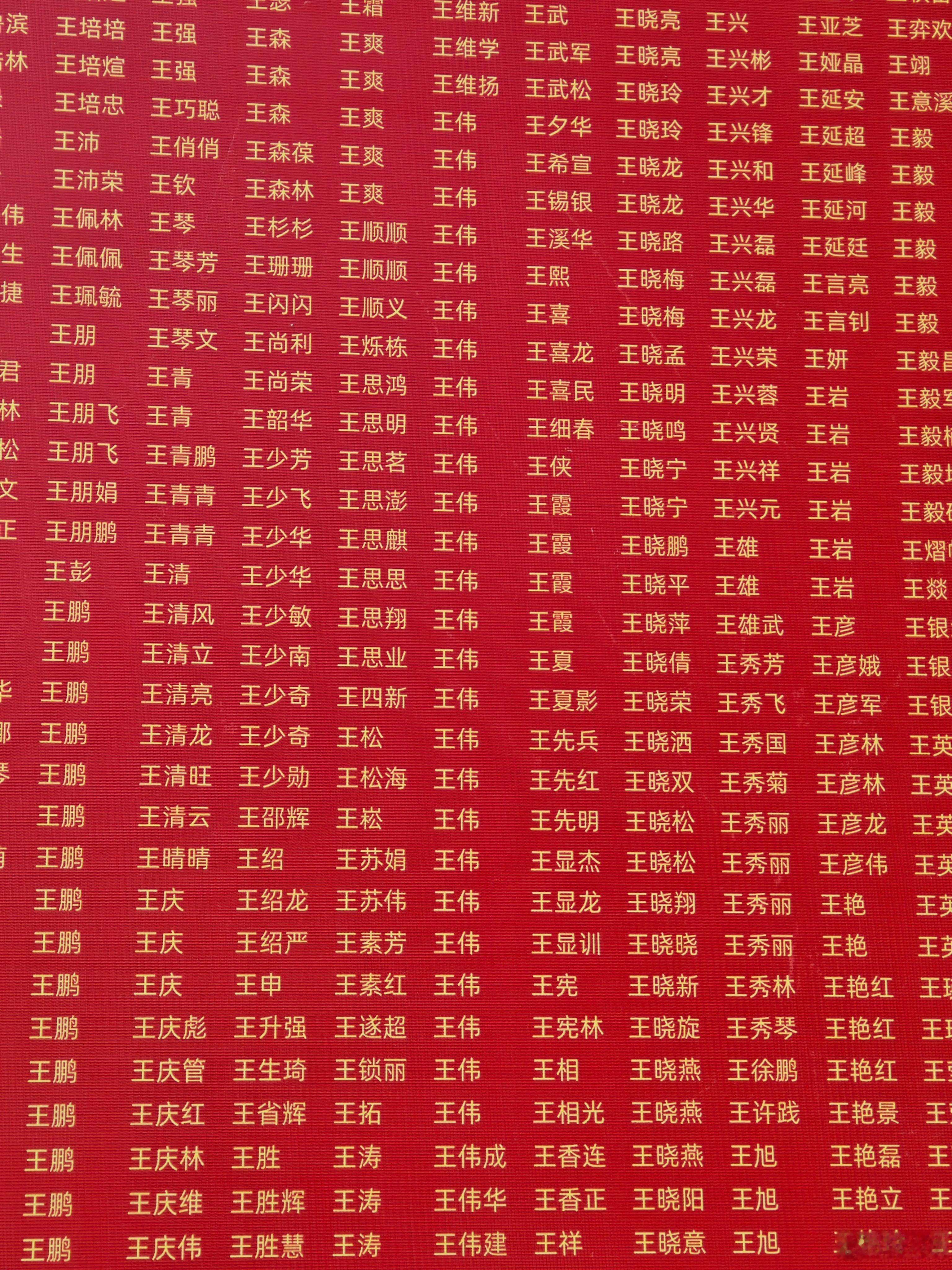 不知道全国最常见的名字是啥，单看这届北京马拉松最多的好像就是「王磊」和「王伟」了