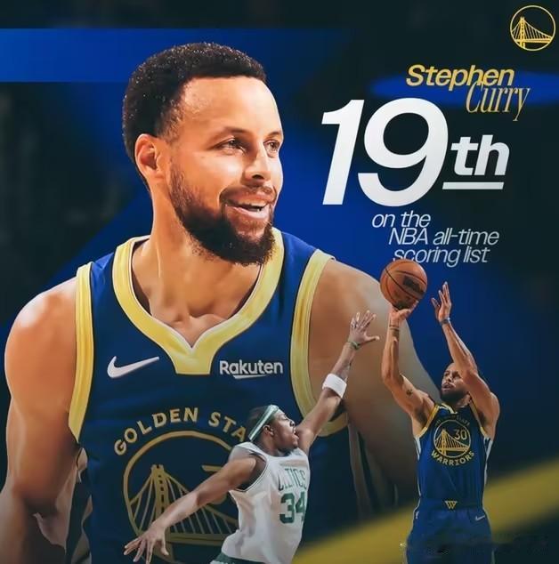 库里又创里程碑！生涯总得分超越皮尔斯，跻身NBA历史得分榜第19位，现役仅4人比