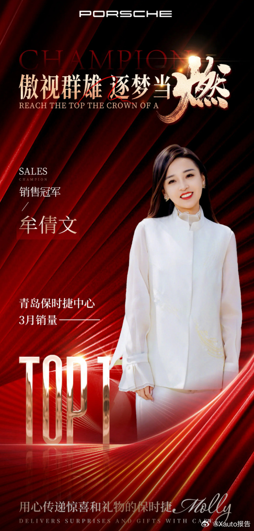 保时捷销售牟倩文蝉联季度销冠青岛保时捷销售牟倩文斩获2026年一季度销冠，已连续