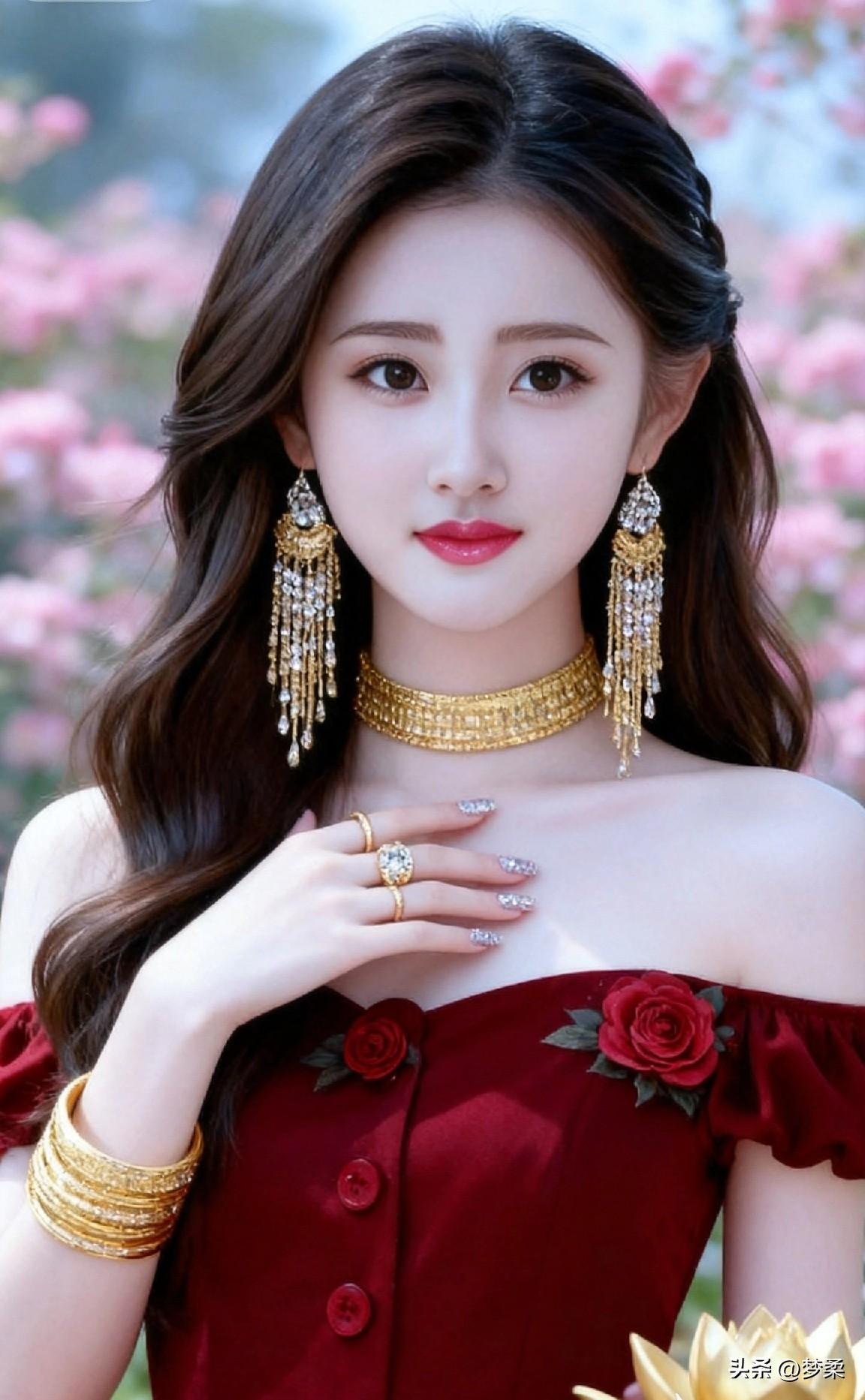 怎样穿搭让自己更美露肩红裙+流苏金饰，明艳又贵气，美出新高度气质红裙穿搭 高端红