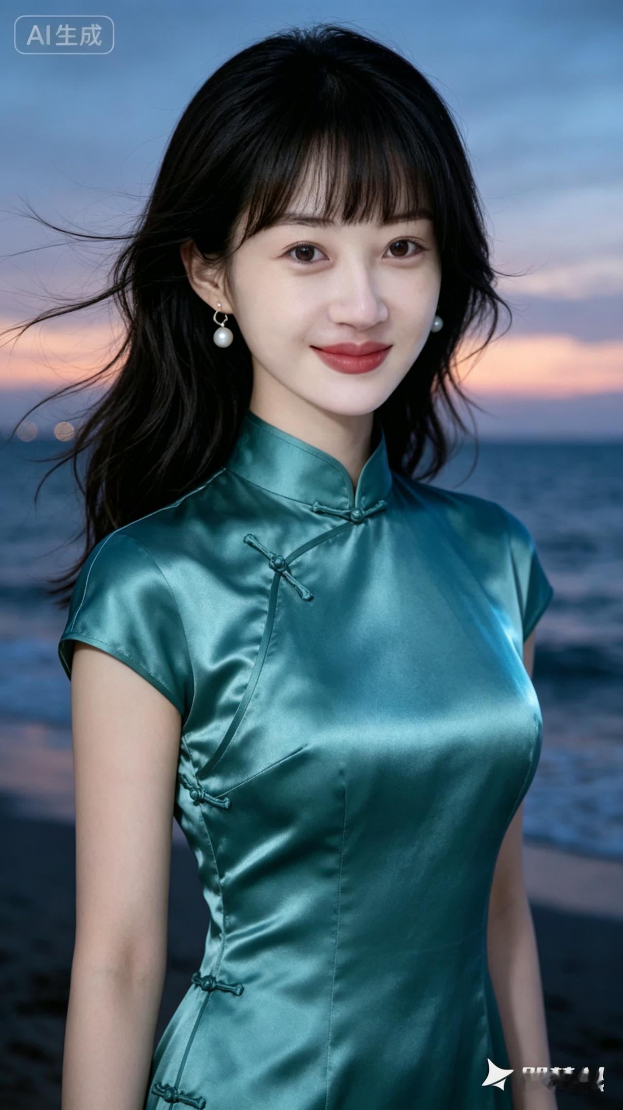 海边日落下的优雅旗袍照，尽显东方韵味！