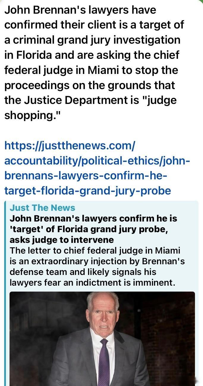 約翰・布倫南（John Brennan）的律師已確認，其當事人正成為佛羅里達州一