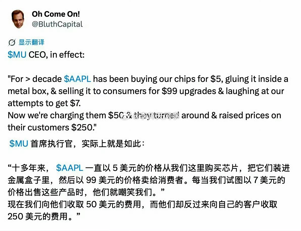 曝美光CEO吐槽苹果涨价苹果把涨价锅甩给存储芯片，美光CEO直接撕破脸吐槽！早年