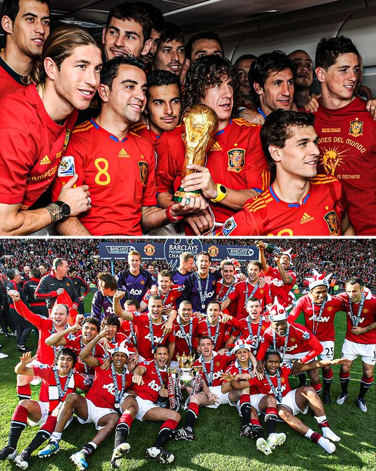 2010：西班牙赢得世界杯 🏆  2010/11：曼联赢得英超联赛 🏆  2