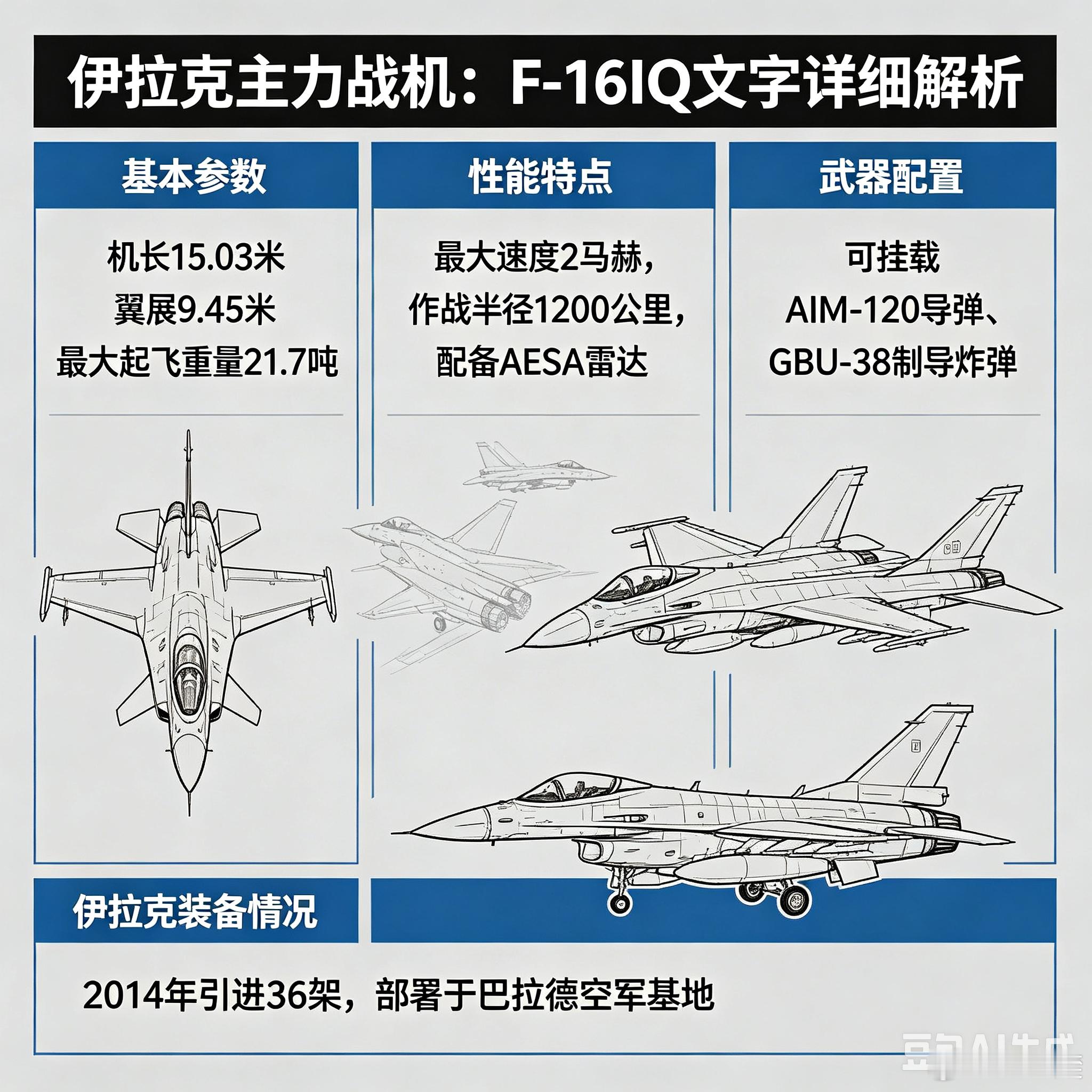 军事ai新视野ai热力追踪 伊拉克空军主力战机：F-16IQ（图片由豆包ai生成