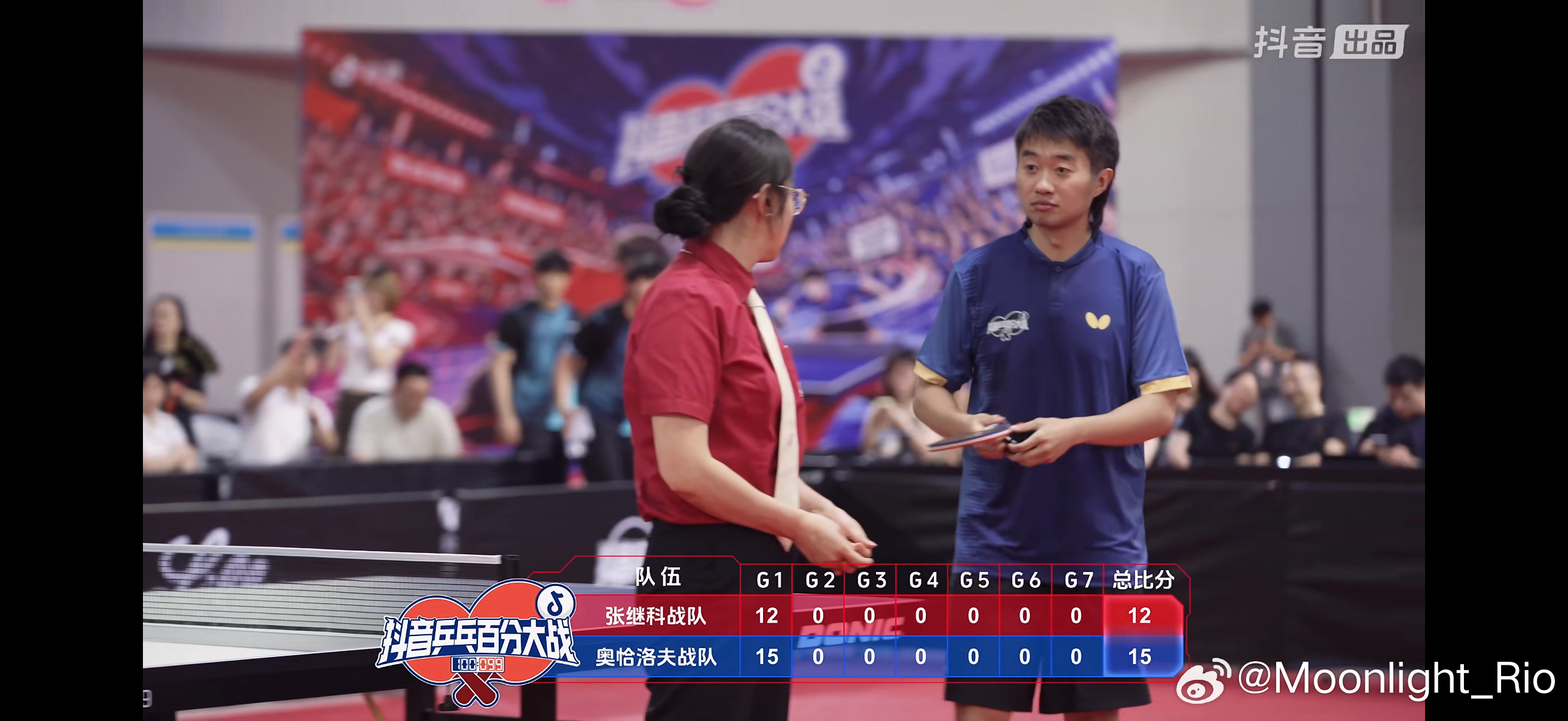 dy乒乓百分大战🏓 奥恰洛夫战队⚔️张继科战队第一局 程靖淇15比12张继科第