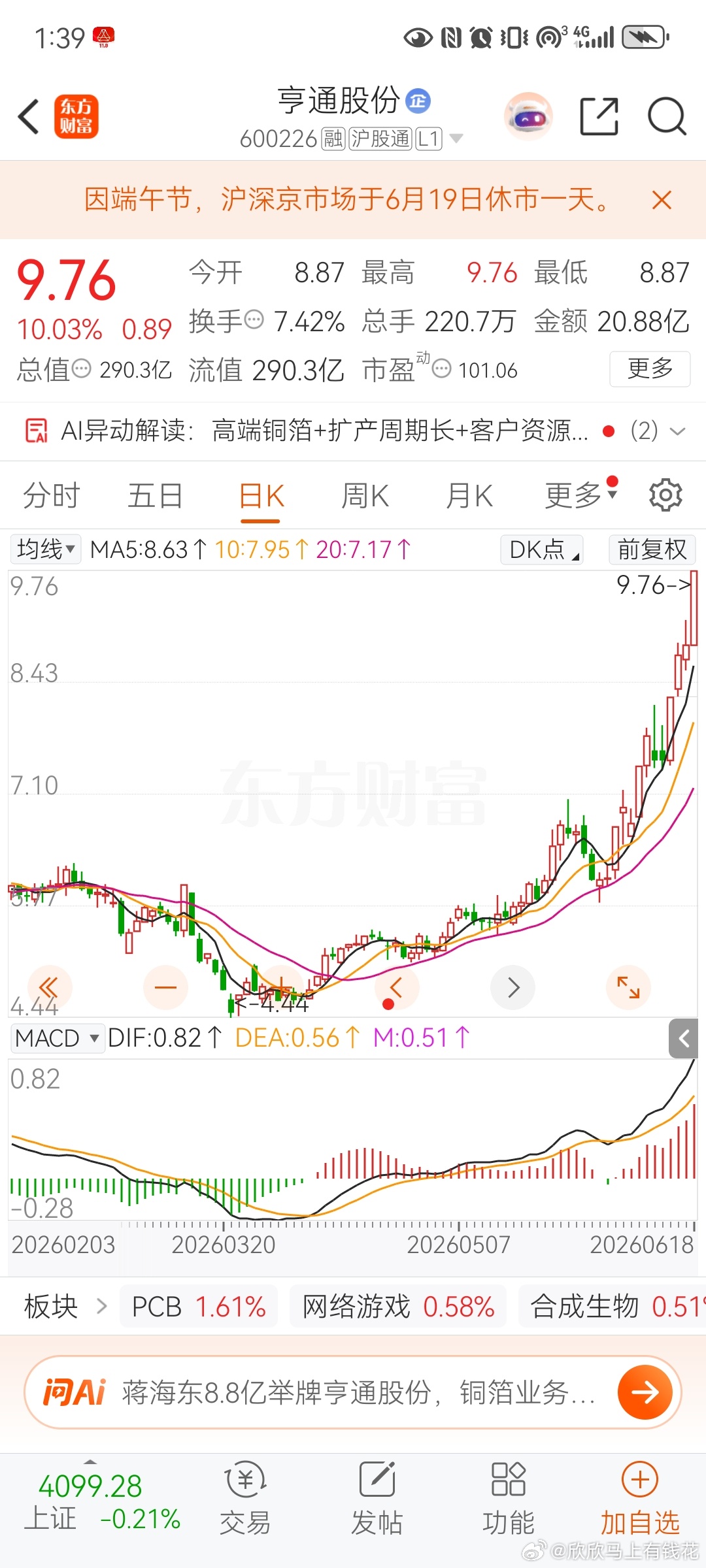亨通股份继续封板，强者恒强
