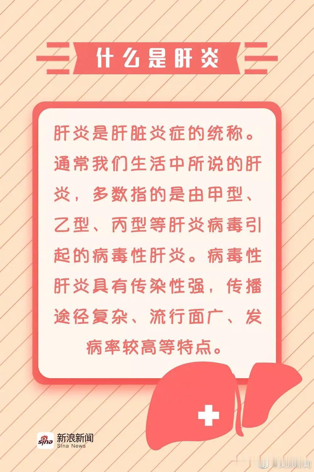 【关于肝炎，你知道多少？】今天，是世界肝炎日。据世界卫生组织数据显示，全球有3.