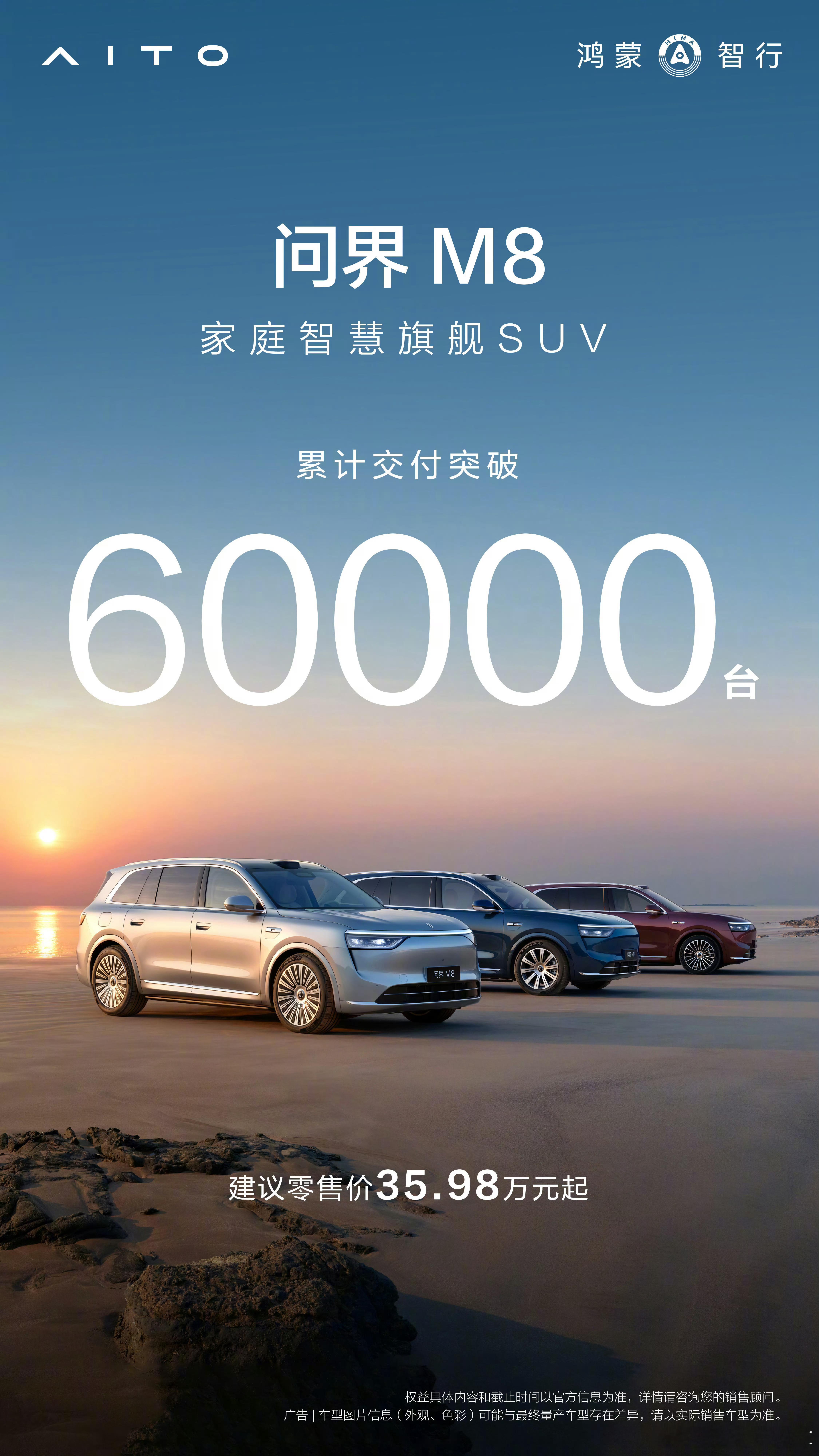 问界M8交付突破6万台35.98万起呀，这个成绩真的很牛！ ​​​