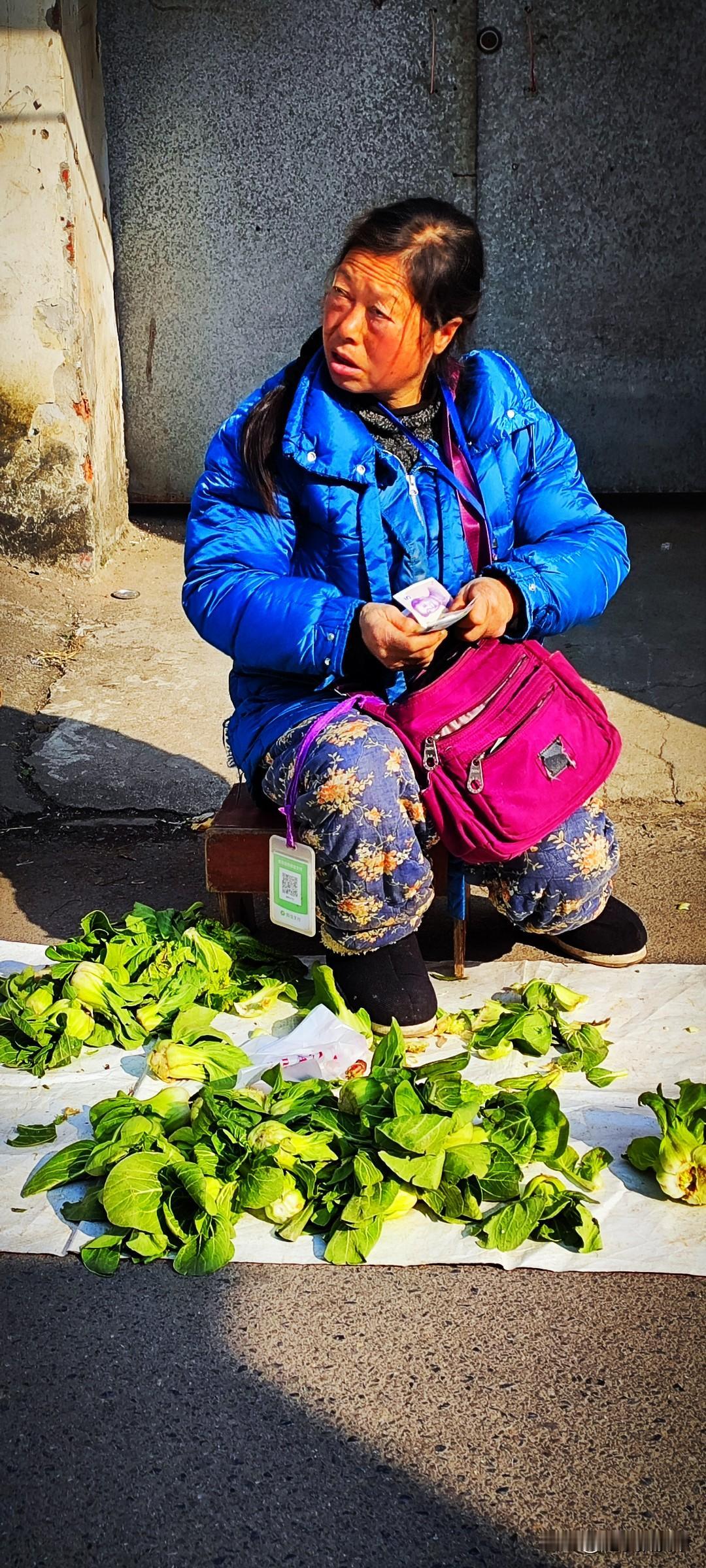 冬日生活打卡季菜市场里的青菜还是受欢迎的，还不到晌午，大妈的摊子上只剩了一些挑剩