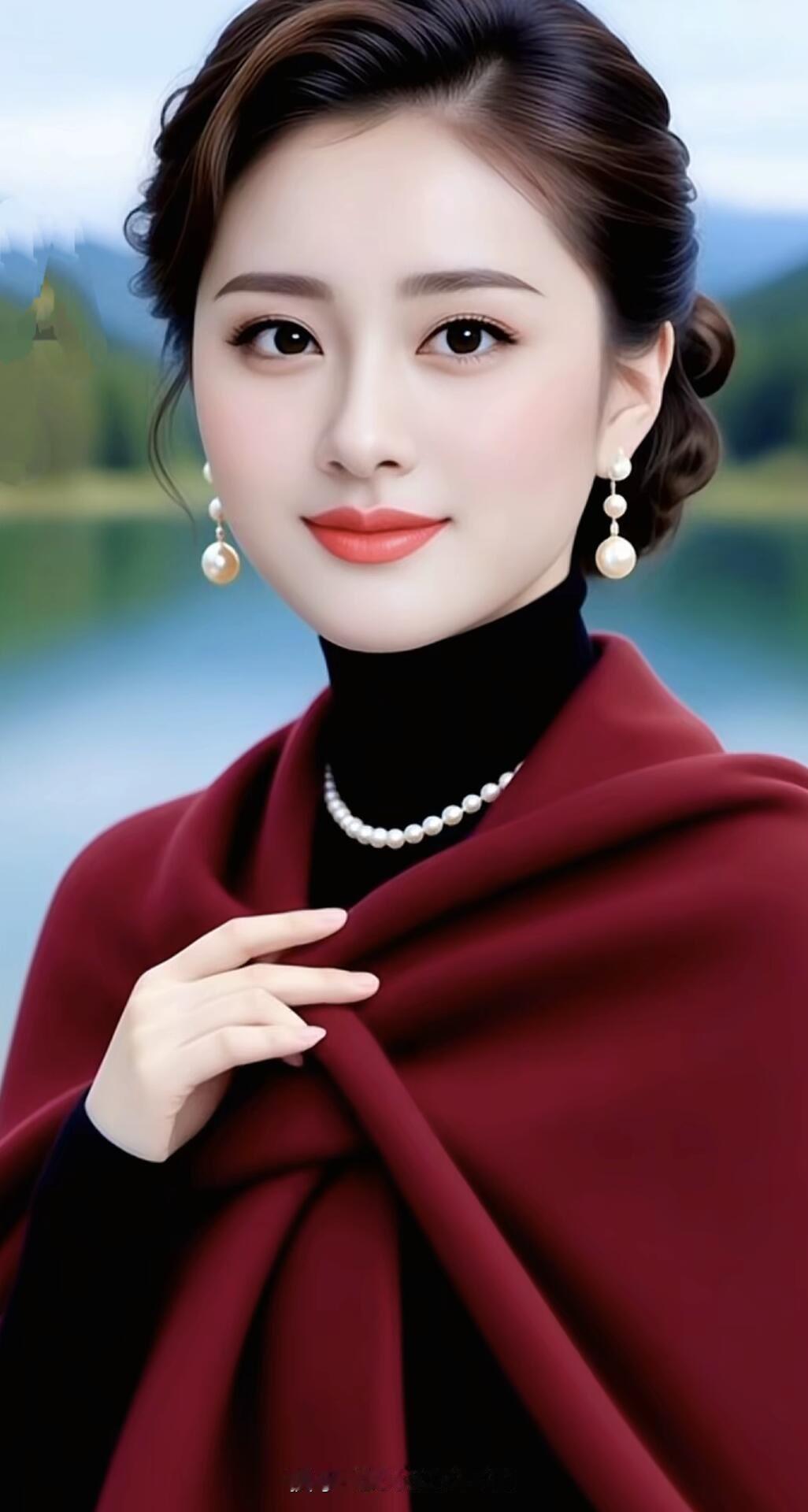 优雅红毯风，珍珠耳环点缀，尽显高贵气质！