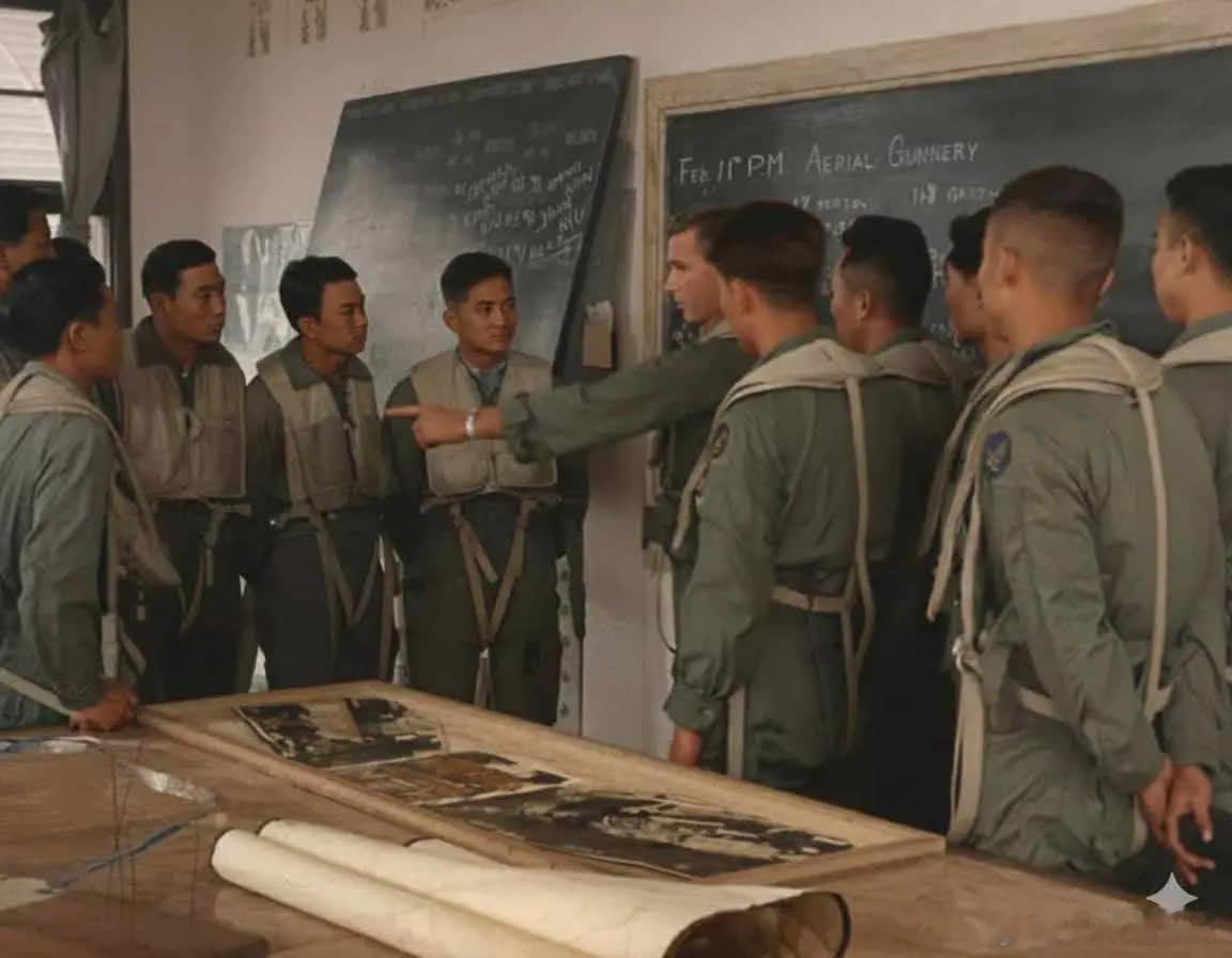 1957年，美国教官指导国民党空军人员。一直到1979年，美国在台湾的驻军才全部