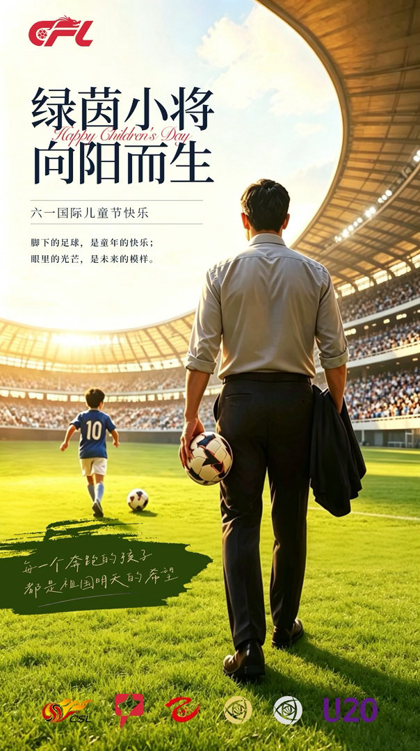 绿茵因童心而滚烫，热爱因纯粹而闪光。中超联赛，为每一份热爱喝彩！祝所有小朋友六一