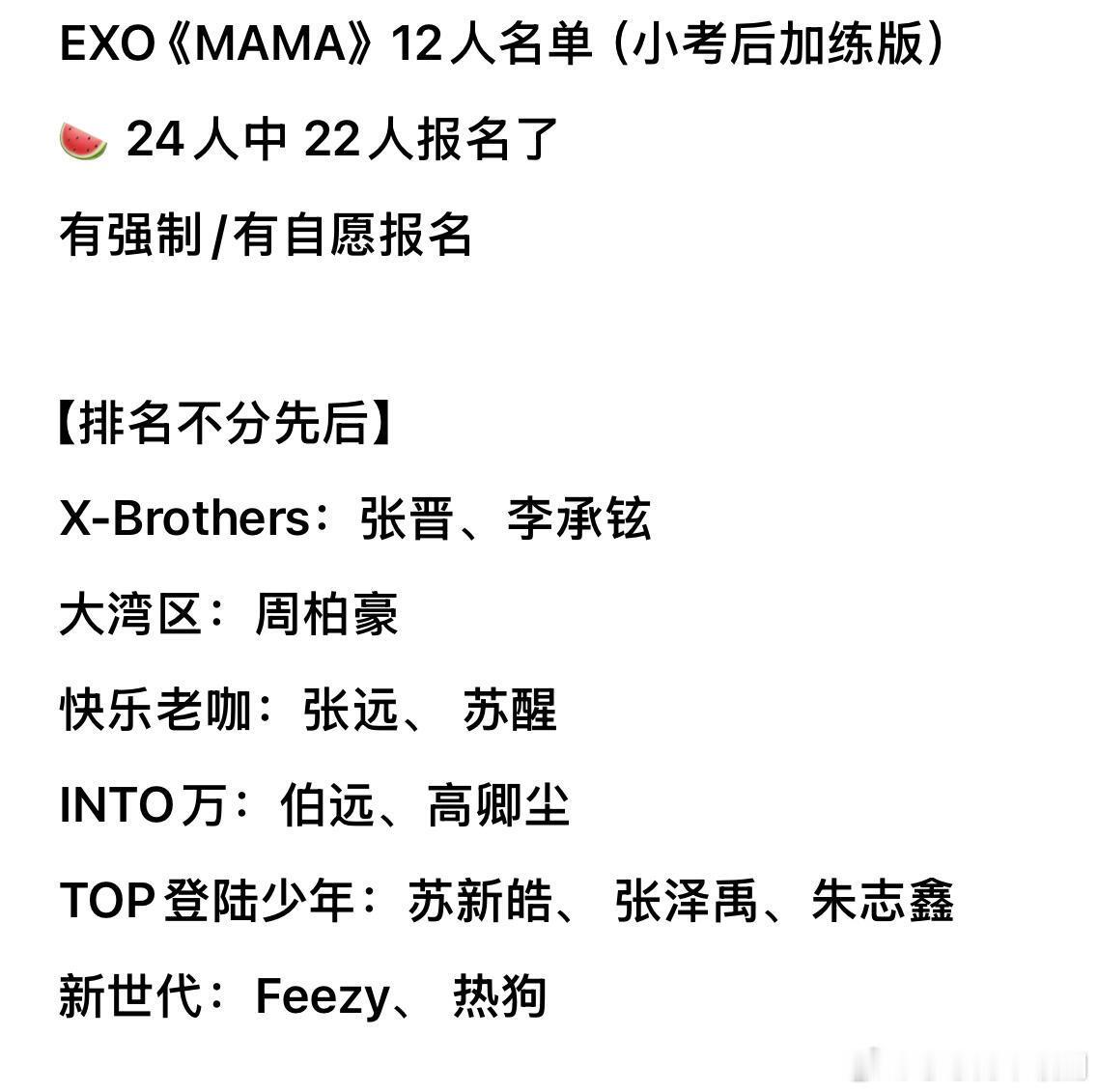 披荆斩棘5·《MAMA》熬夜加练版名单12人披荆斩棘5《MAMA》熬夜加练版名单