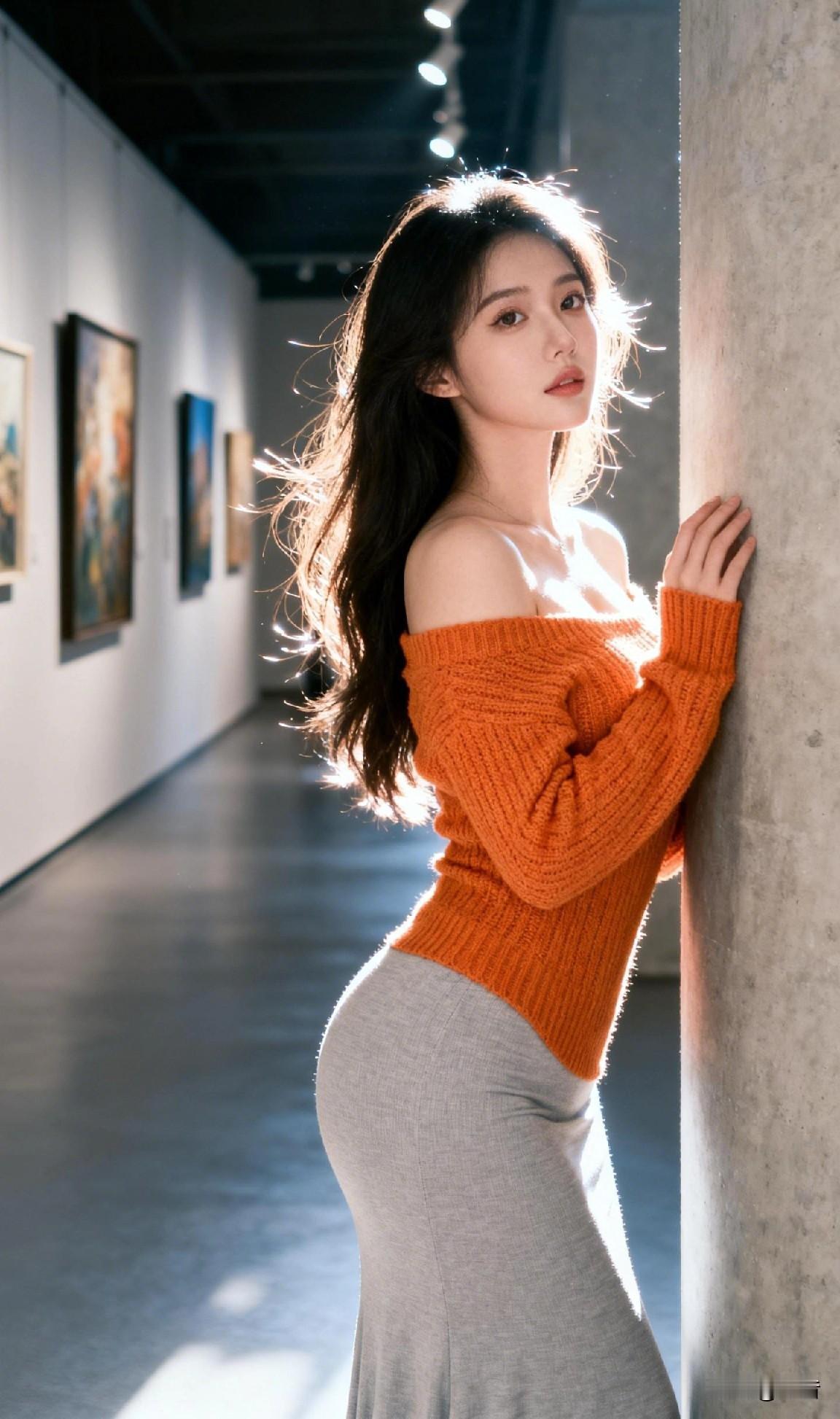暖色调的美术馆走廊里
画里画外
皆是风景