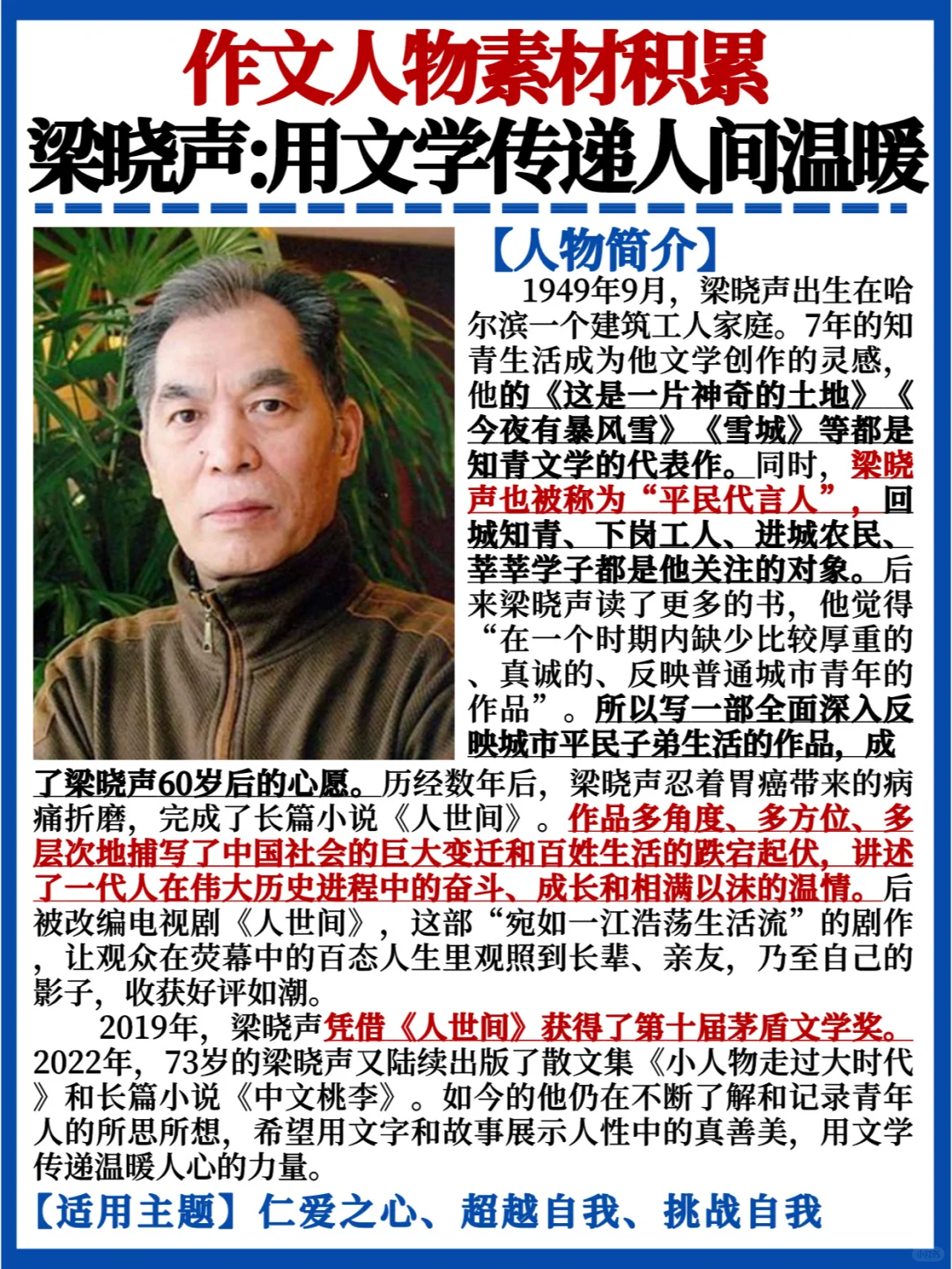 作文人物素材✅梁晓声｜用文学传递人间温暖