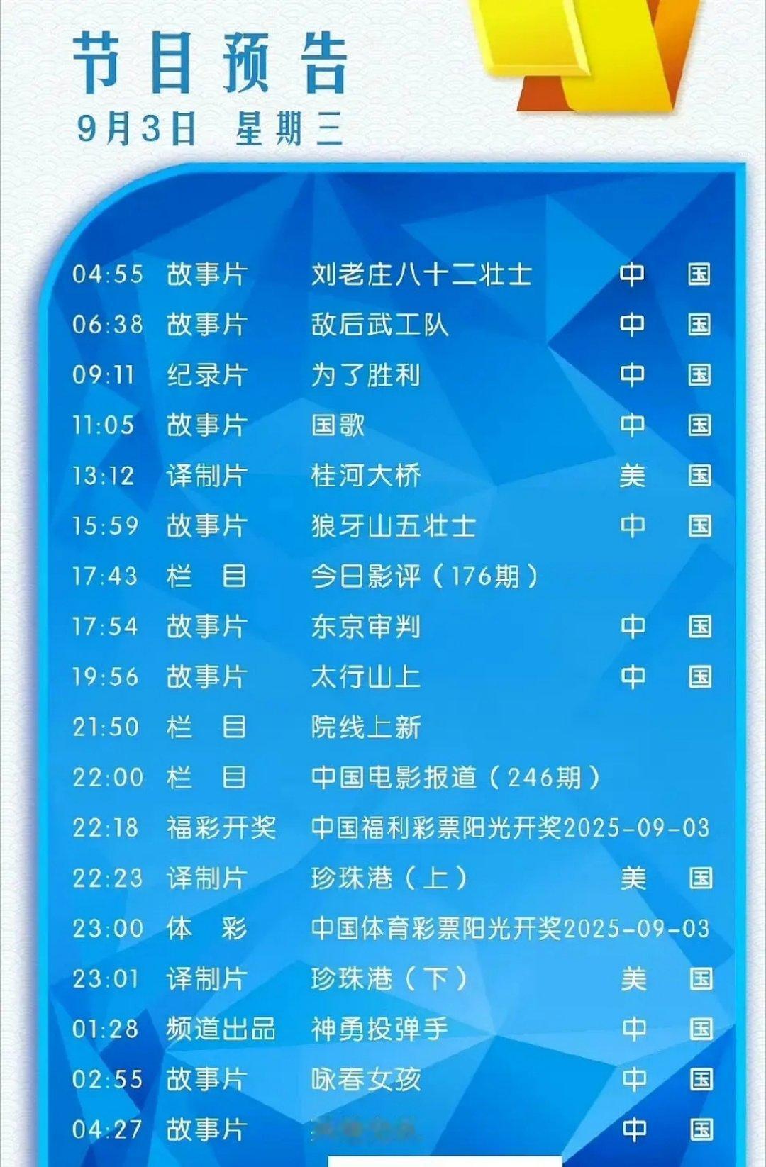 六公主今日节目预告《珍珠港》《东京审判》《神勇投弹手》 ​​​