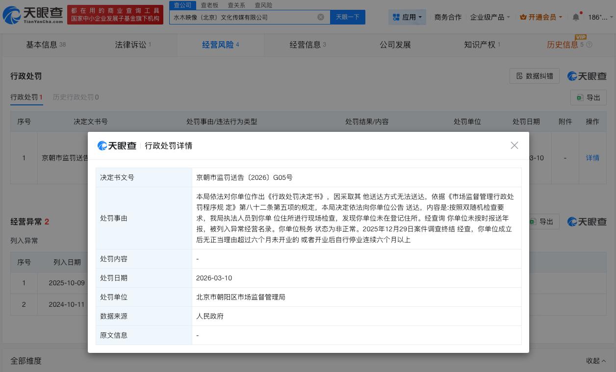 李金铭持股公司被吊销执照

李金铭持股公司被处罚
天眼查经营风险信息显示，近日，