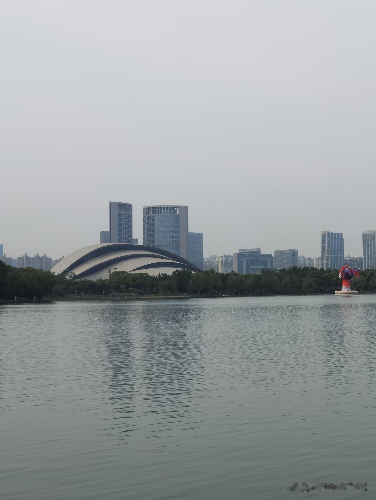 合肥天鹅湖畔，简直是宝藏打卡地！
合肥市中心图书馆三楼观景台是“顶流机位”。晨光