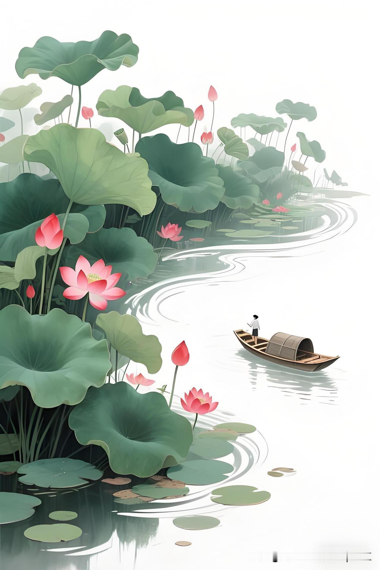 《夏歌》
——唐.李白
镜湖三百里，菡萏发荷花。
五月西施采，人看隘若耶。
回舟