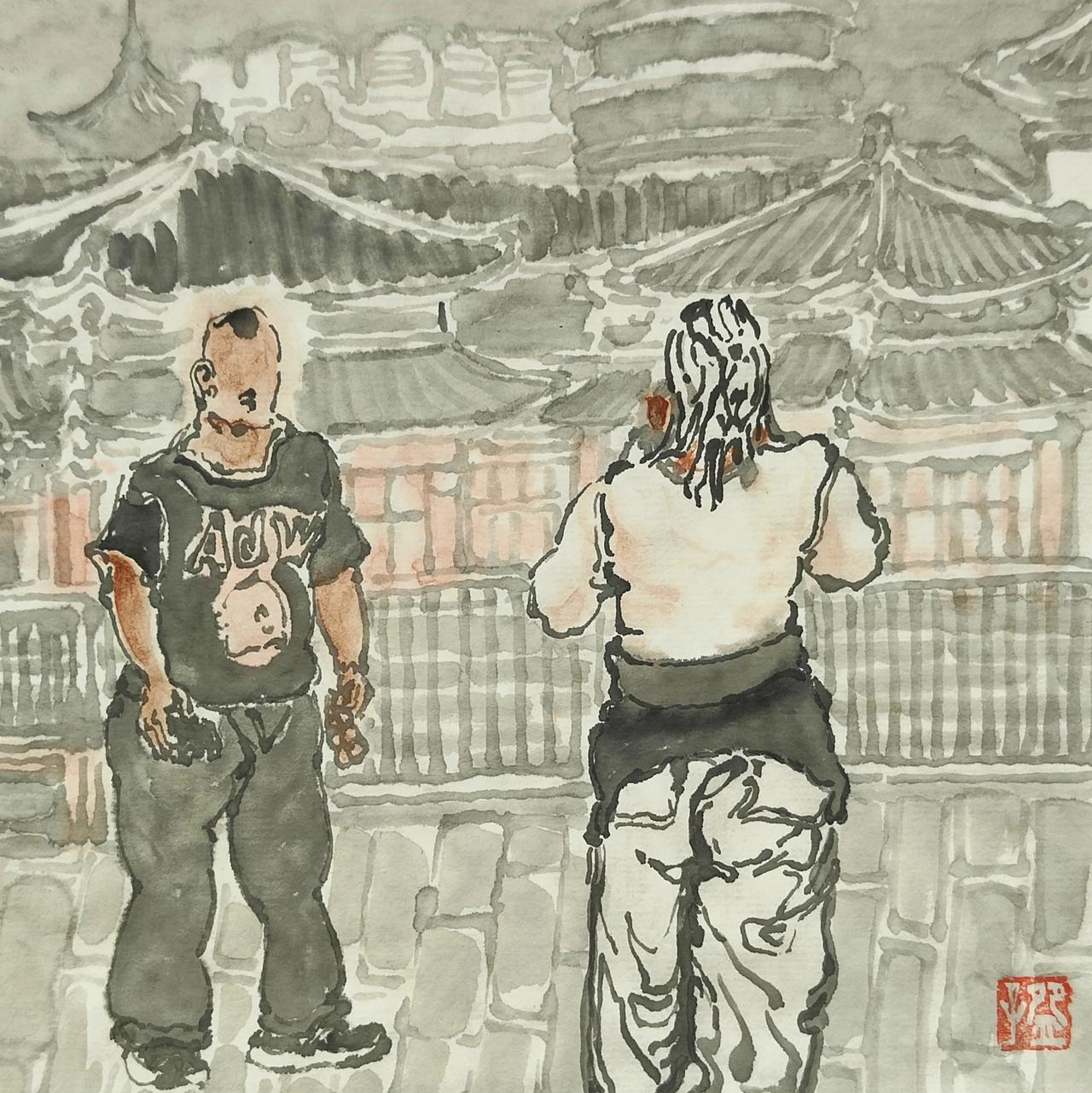 碗子的1/4平尺水墨画《逍遥生活》系列