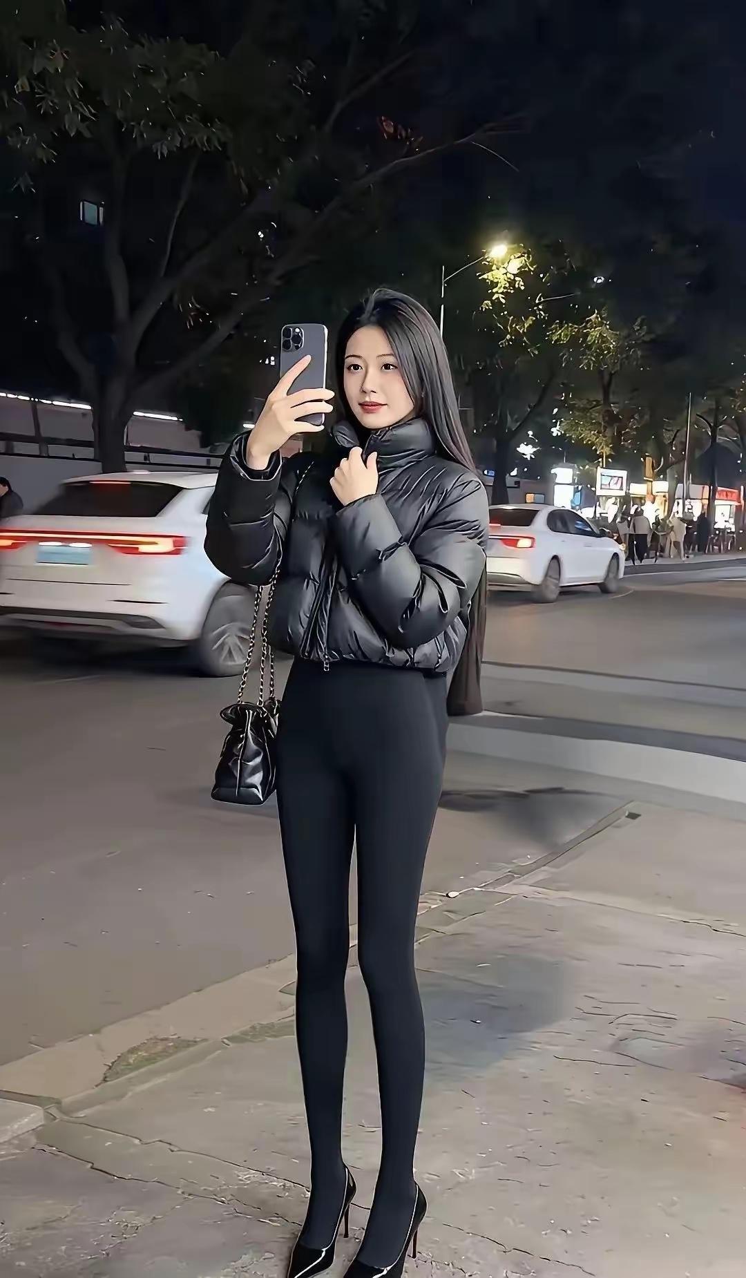 夜晚街拍，时尚穿搭，自信自拍