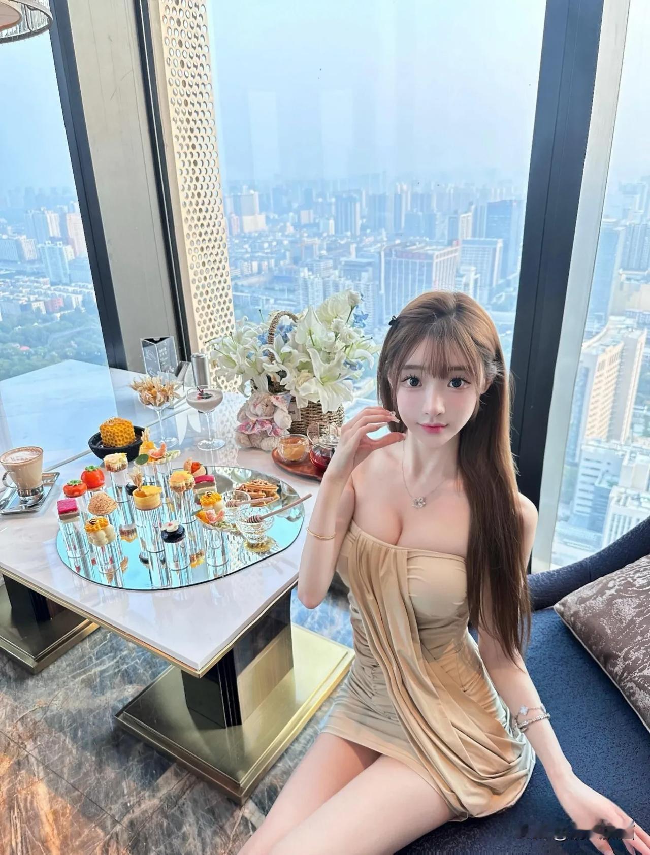 美人坐堂前，金杯盛香茶#分享绝美佳人照# #苗条美媚# #靓妹倩影分享# #美娇