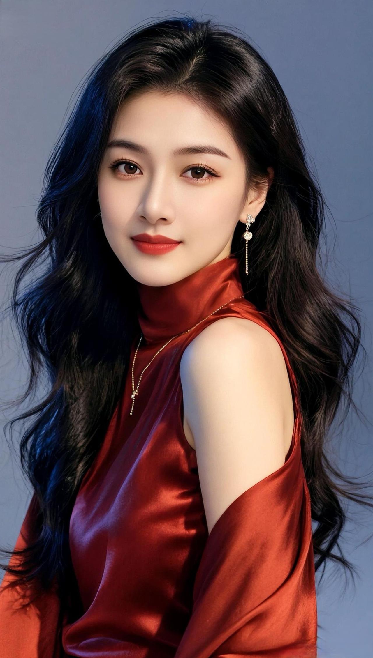 抖音ai创作 氛围感美女 红裙 今日妆容 颜值女神