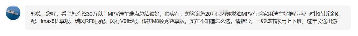 预算如果限制在20万，还只要纯燃油MPV的话，那其实能选的车型真不多了。网友说的