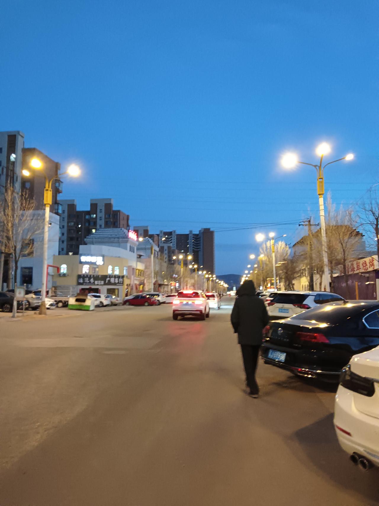 黄昏时分，漫步在城市的街头，灯火阑珊，车流不息。