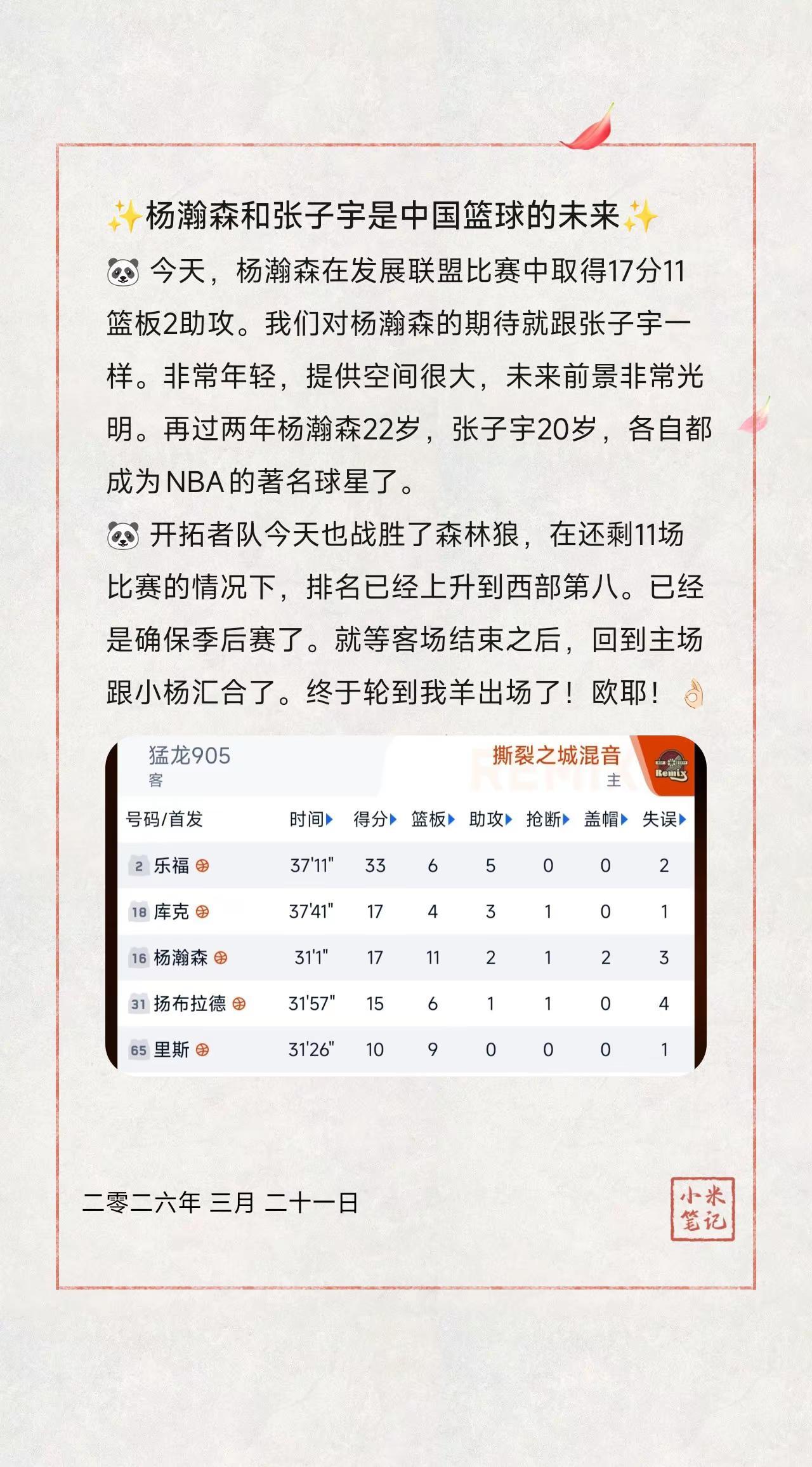 ✨杨瀚森和张子宇是中国篮球的未来✨。🐼 今天，杨瀚森在发展联盟比赛中取得17分