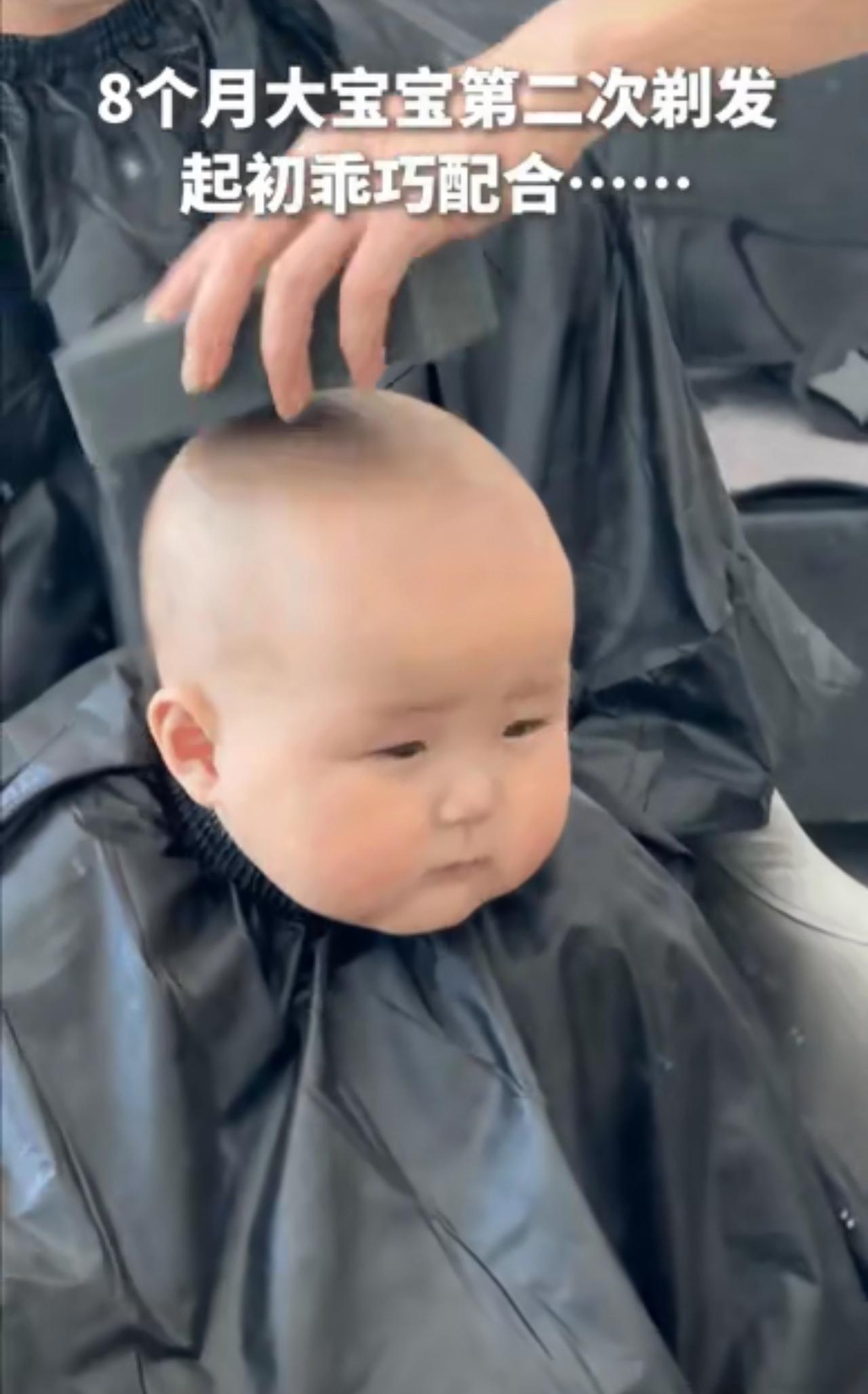 笑不活了！江苏溧阳，理发师给宝宝剪了个光头，圆溜溜的，还天庭饱满，爸爸原以为他很