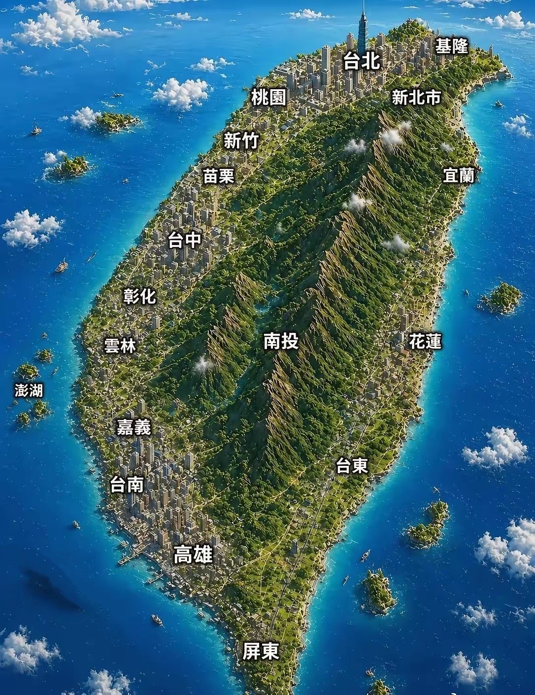 台湾省的城市分布，这么看便一清二楚了！ 