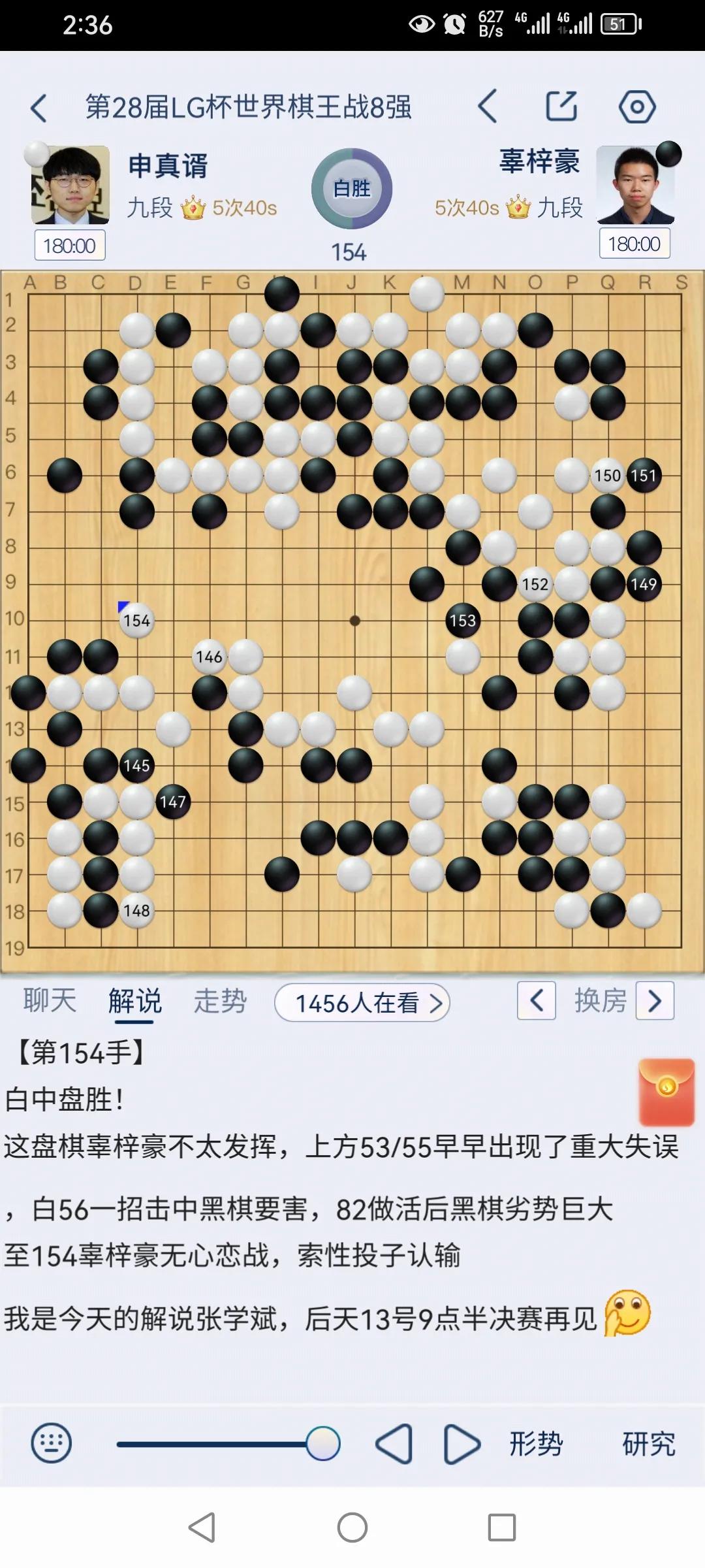 第28届LG杯世界棋王战8强，焦点对局辜梓豪负申真谞，柯洁胜韩升周。
今天的比赛