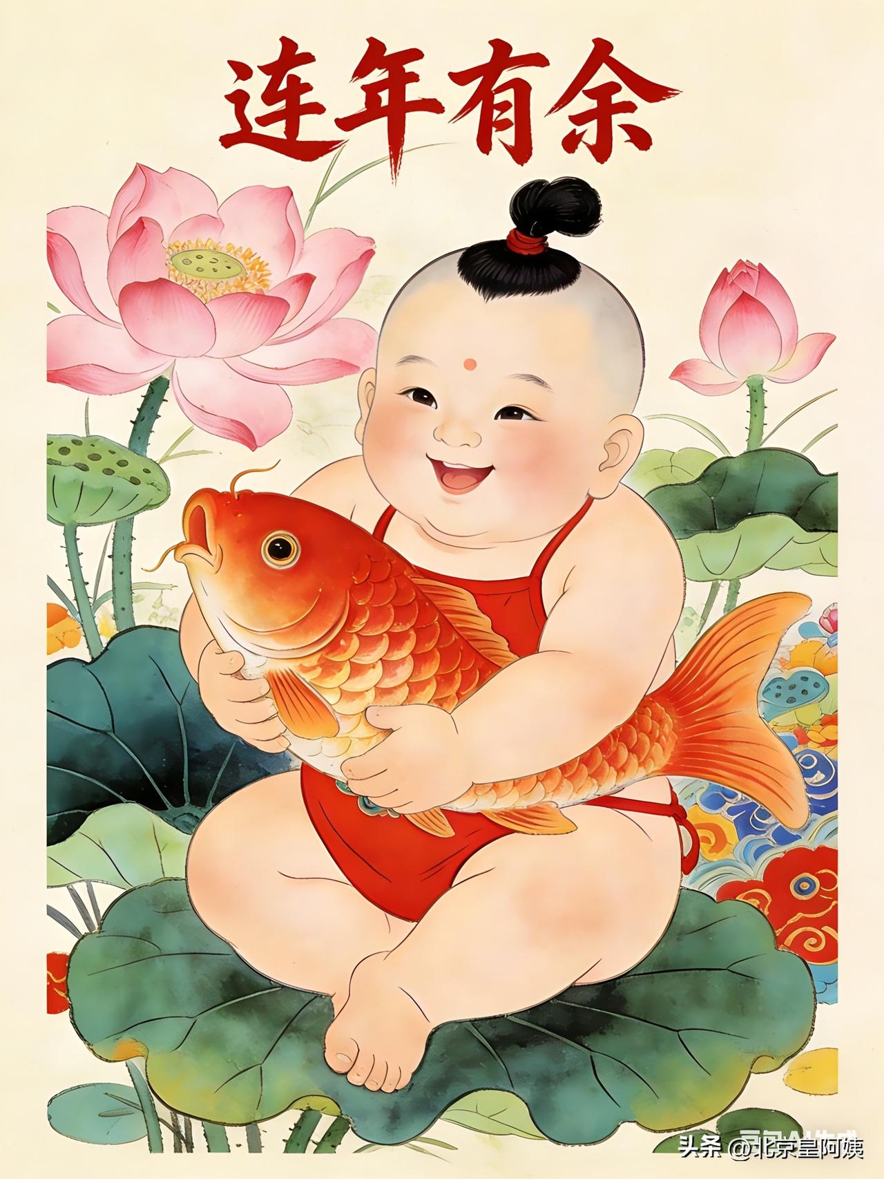 春节将至，忽然忆起儿时腊月，街巷里总有人背着大包年画走街串巷。胖娃娃抱锦鲤，寓意