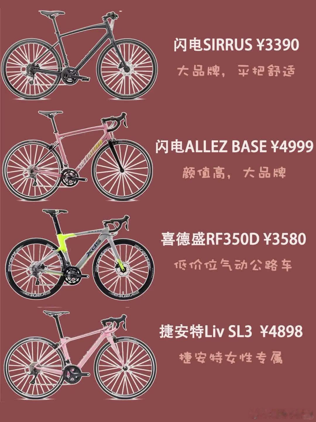 20款高颜值公路车🔥新手入门必看。给大家整理20款5000元以内入门公路车\n