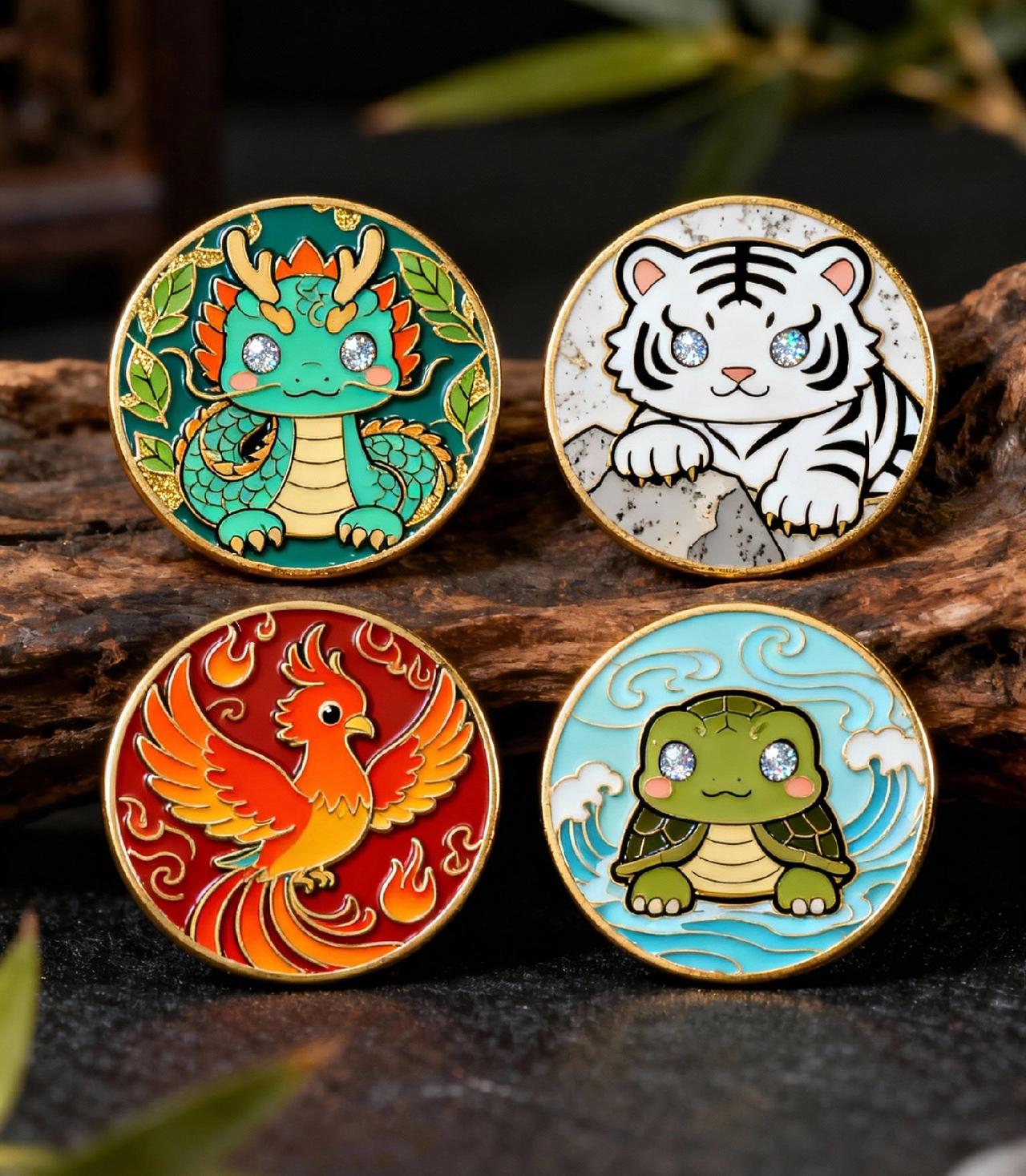 青龙、白虎、朱雀、玄武
四圣兽！
昵称：小青、小白、小朱、小玄
友友帮忙再取名