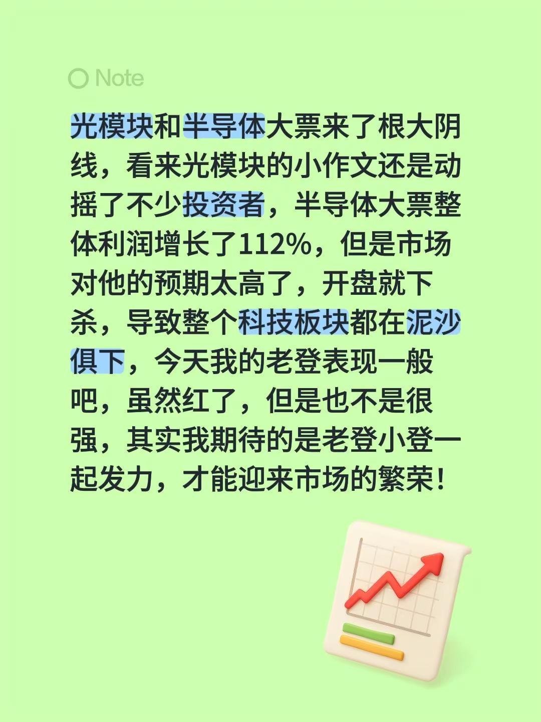 光模块和半导体大票来了根大阴线，看来光模块的小作文还是动摇了不少投资者，半导体大