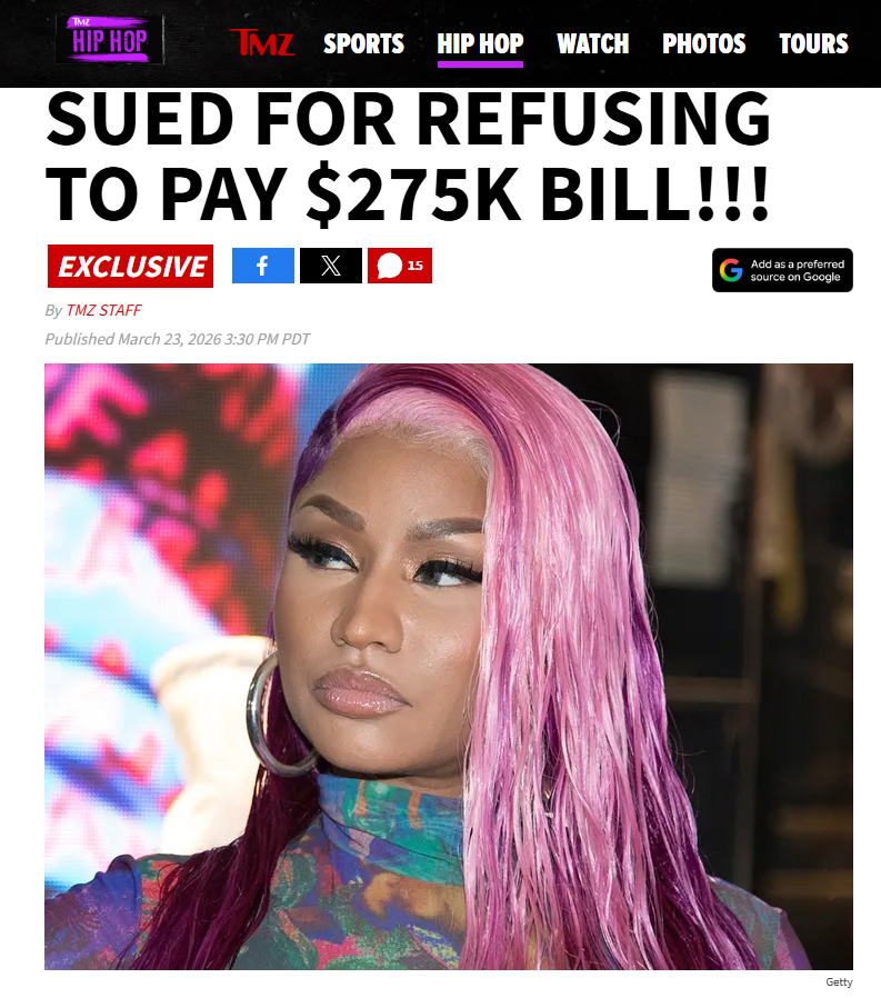 麻辣鸡拒付27.5万美元账单被起诉 Nicki Minaj 因拖欠一家公司制作费
