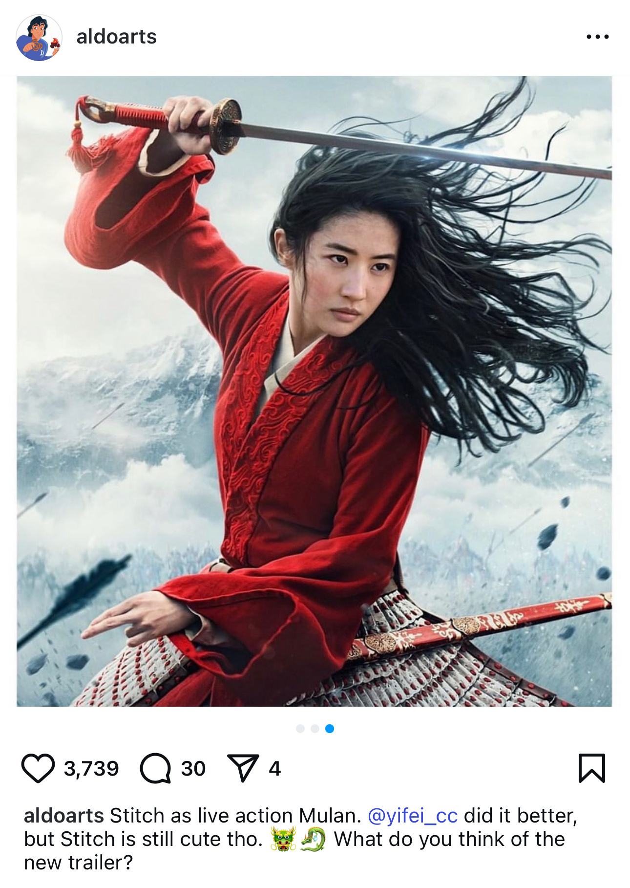 刘亦菲 来自Ins上的artist的创作，刘亦菲花木兰vs史迪仔花木兰，两大全球