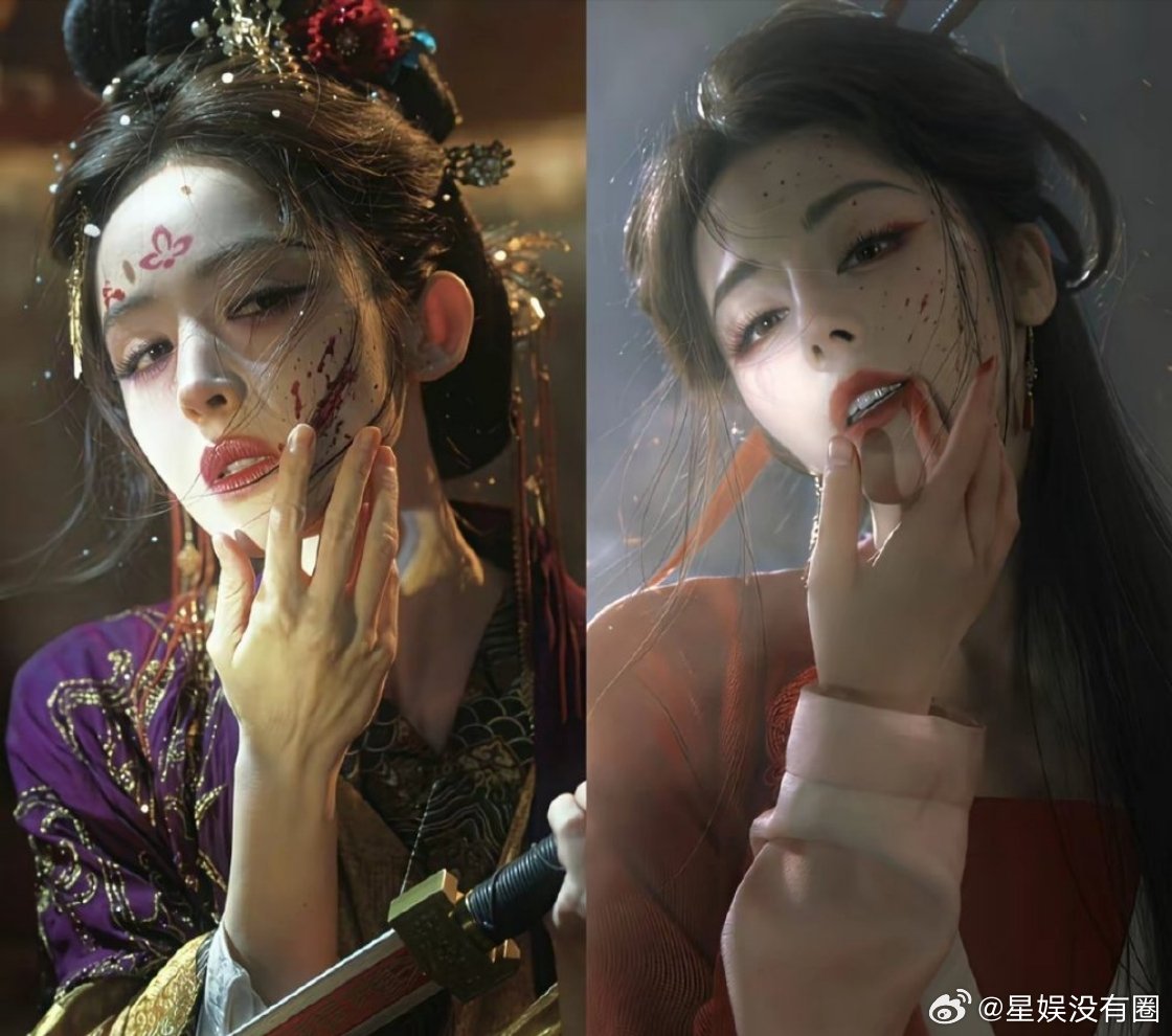 古力娜扎和迪丽热巴这造型姿势都一样这位是粉丝嘛，这么热衷效仿 