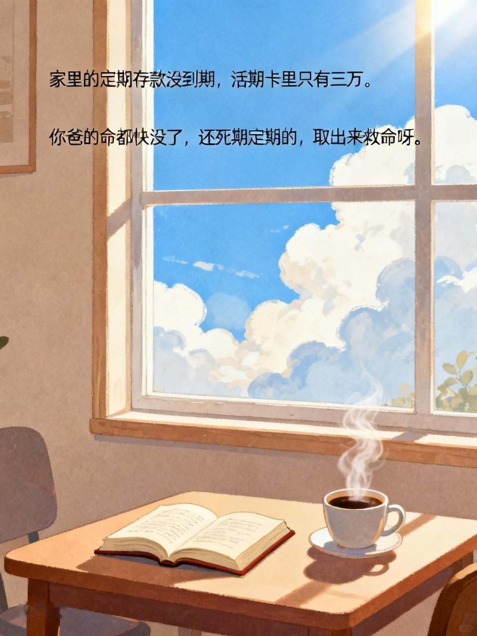“家里的定期存款没到期，活期卡里只有三万。”你爸的命都快没了，还死期定期的，取出