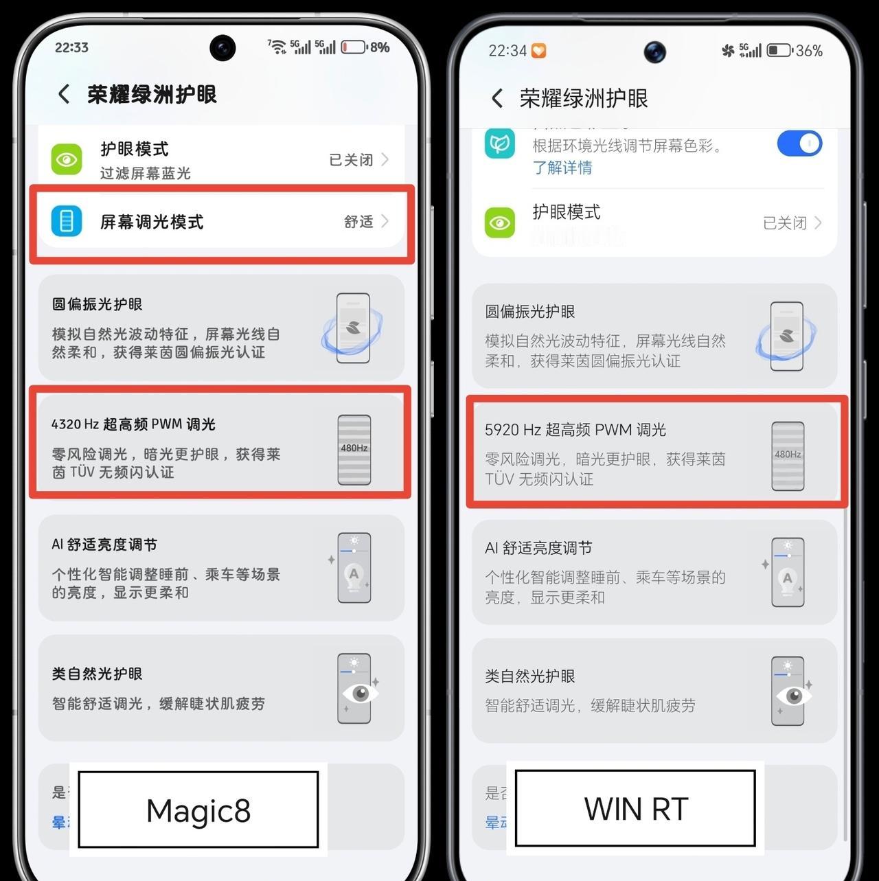 荣耀Magic8 vs WIN RT屏幕调光对比！护眼党必看[不看]

调光频率