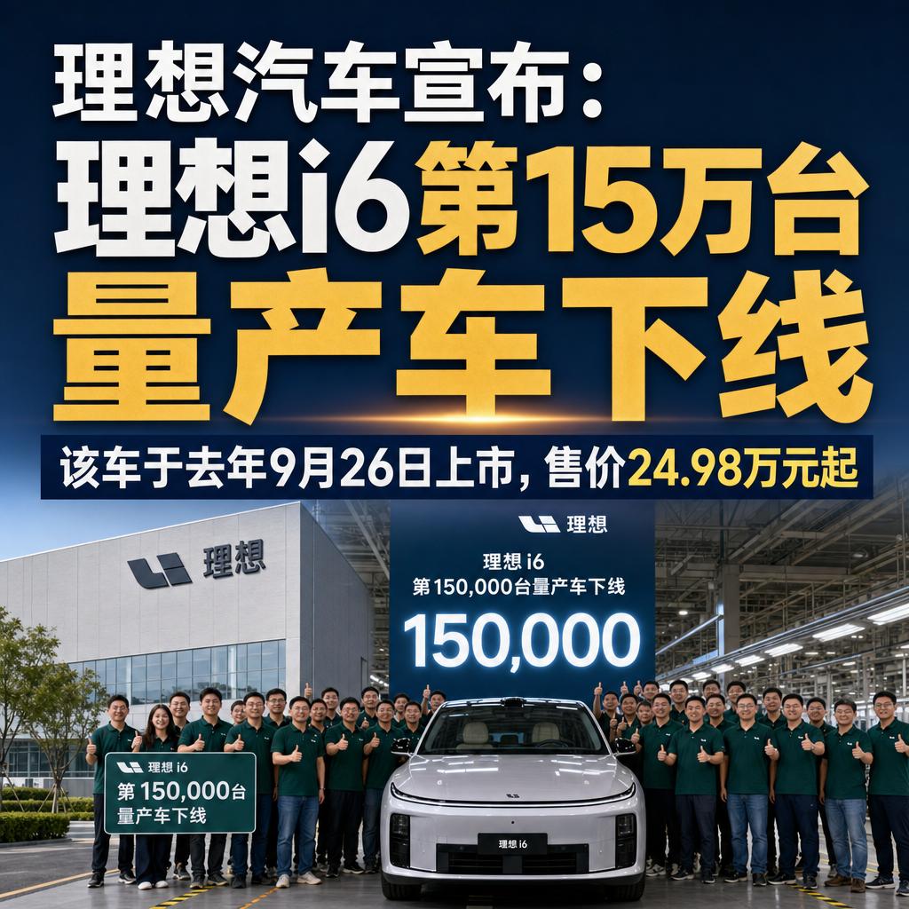 理想i6第15万台量产车下线了。
去年9月26日上市，24.98万元起，只有一个