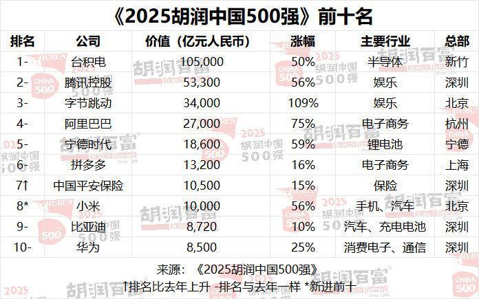 小米首次进入中国500强前十小米第八！比亚迪第九！黑子别哭