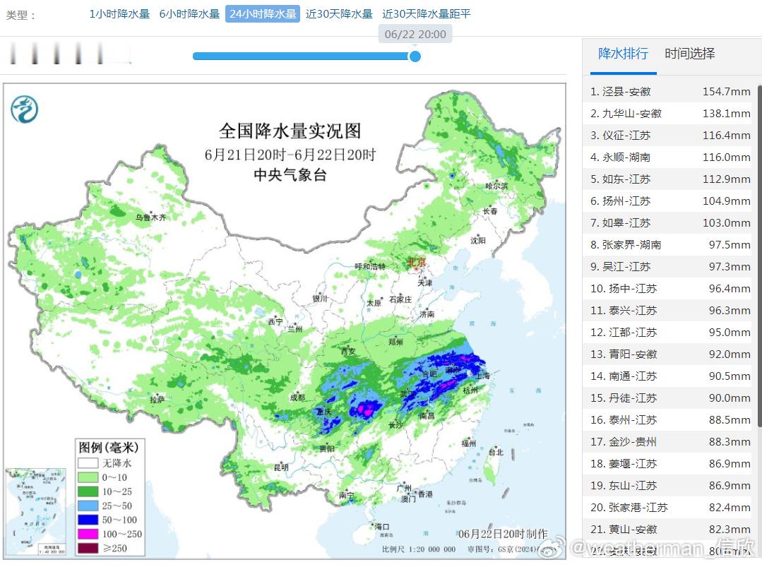 【强降雨】昨晚到今天，重庆贵州湖南安徽江苏等地出现暴雨-大暴雨。未来3天，副热带