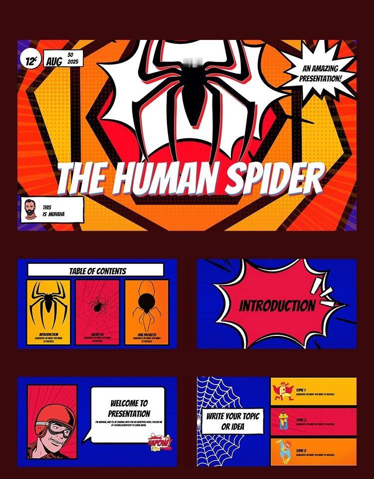 漫画风英文PPT｜创意演示模板
宝子们，试试这篇《The Human Spide