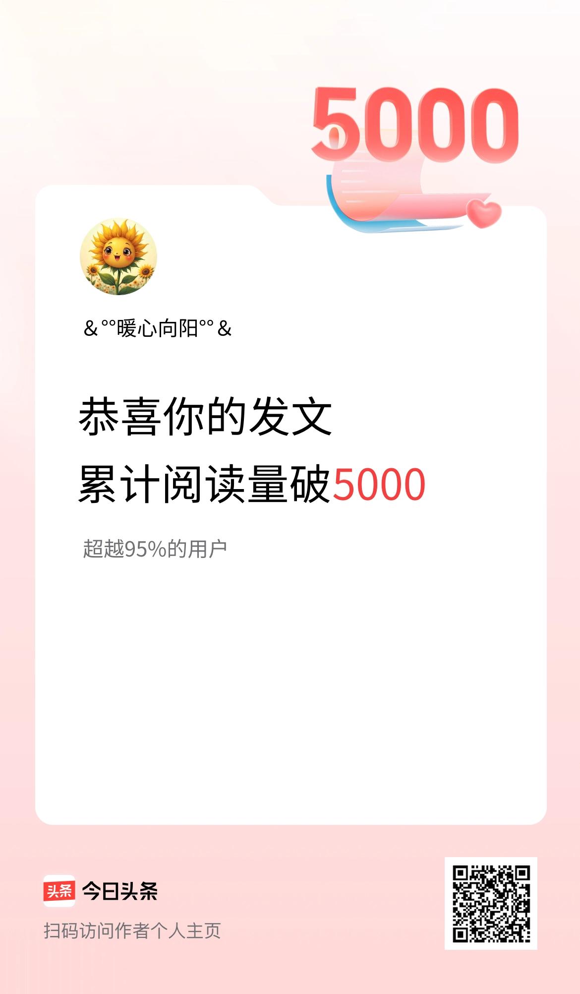 🤝我在头条累计获得阅读量破5000啦！