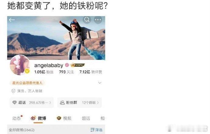 网友质疑Angelababy杨颖粉丝流失严重，尽管拥有1亿粉丝，却仅有不到100