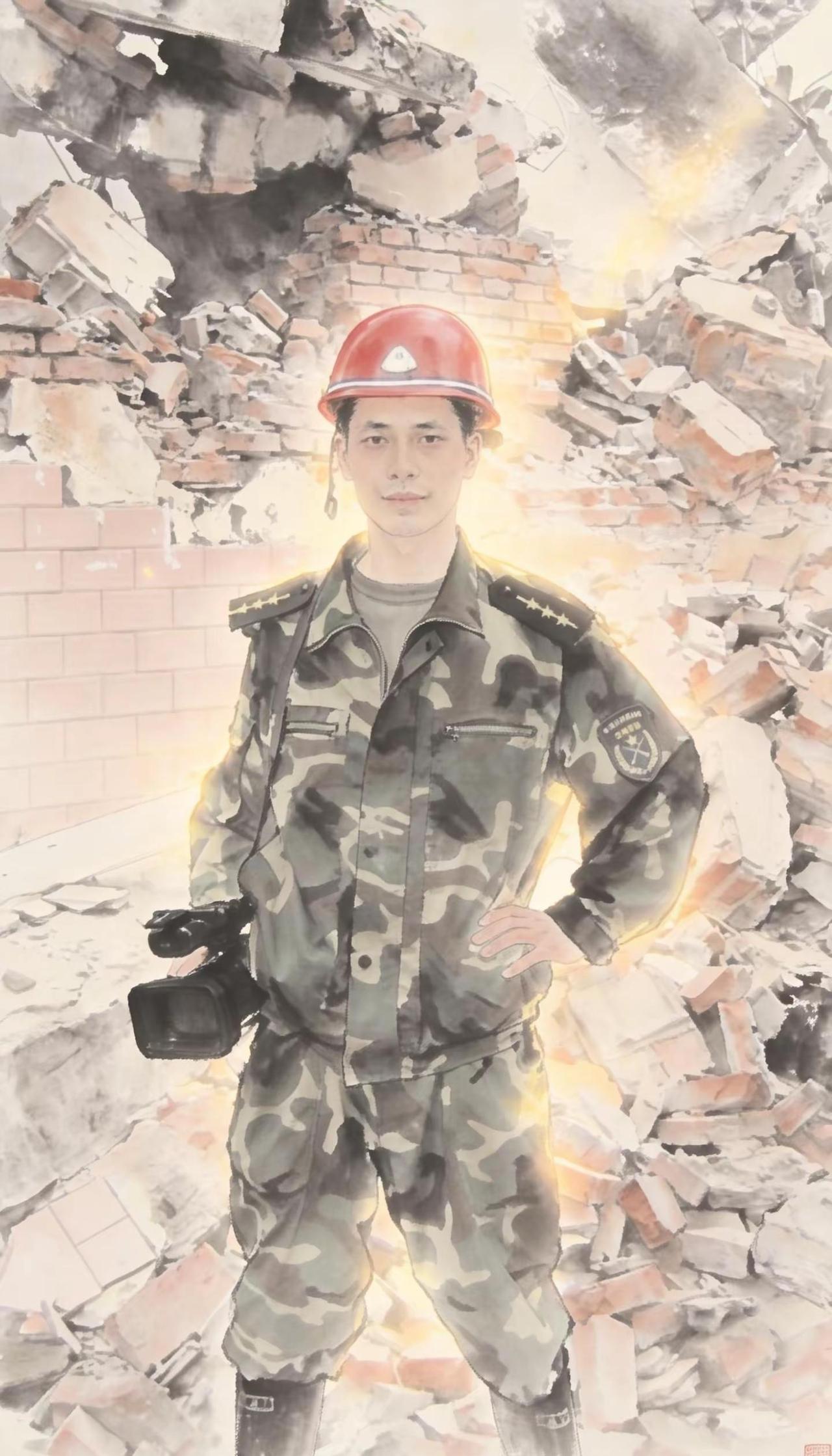 5·12抗震救灾危楼拆除现场。AI水墨柔光风